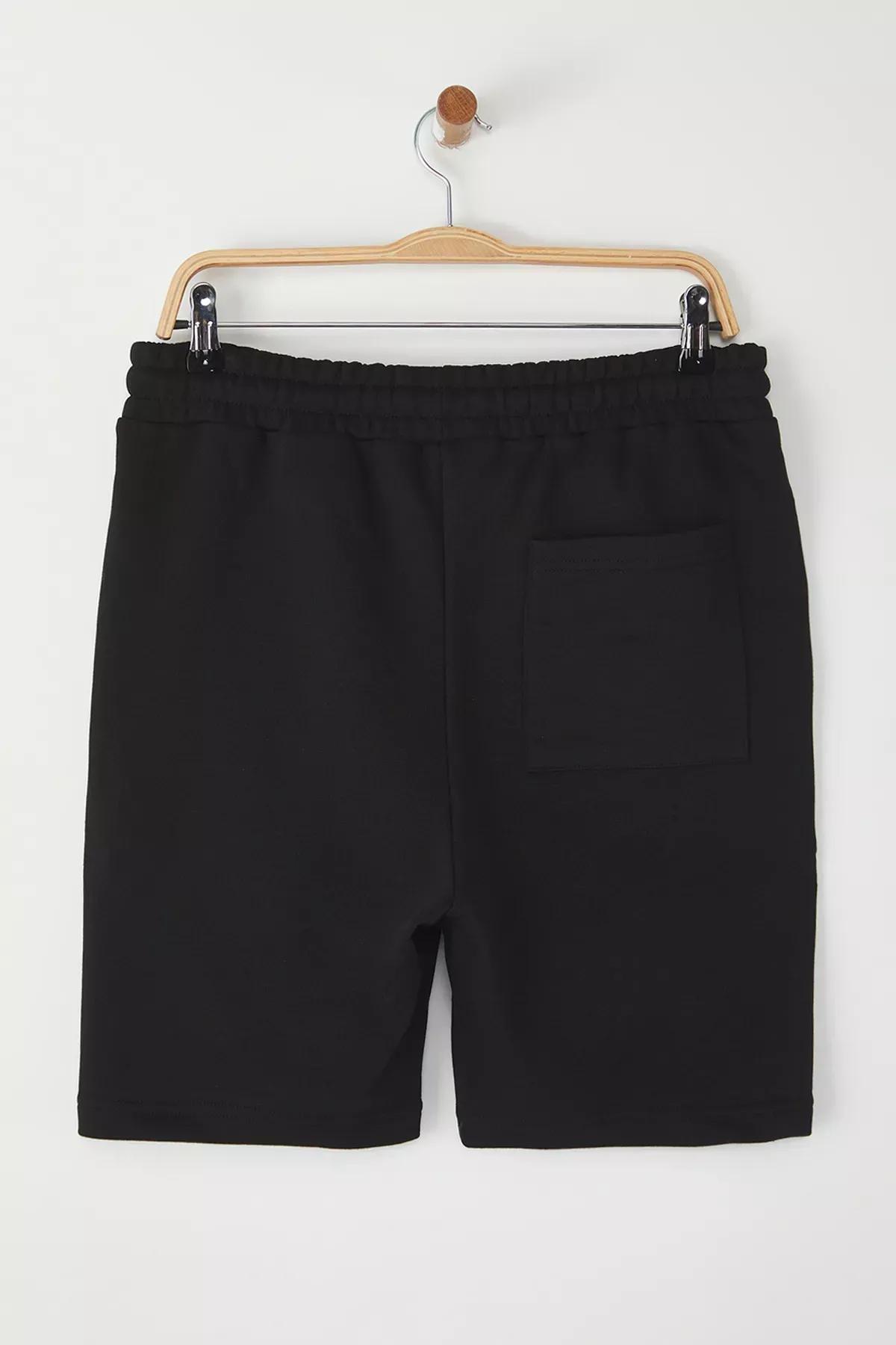 Black Text Printed Shorts & Bermuda, BLACK, large image number 7