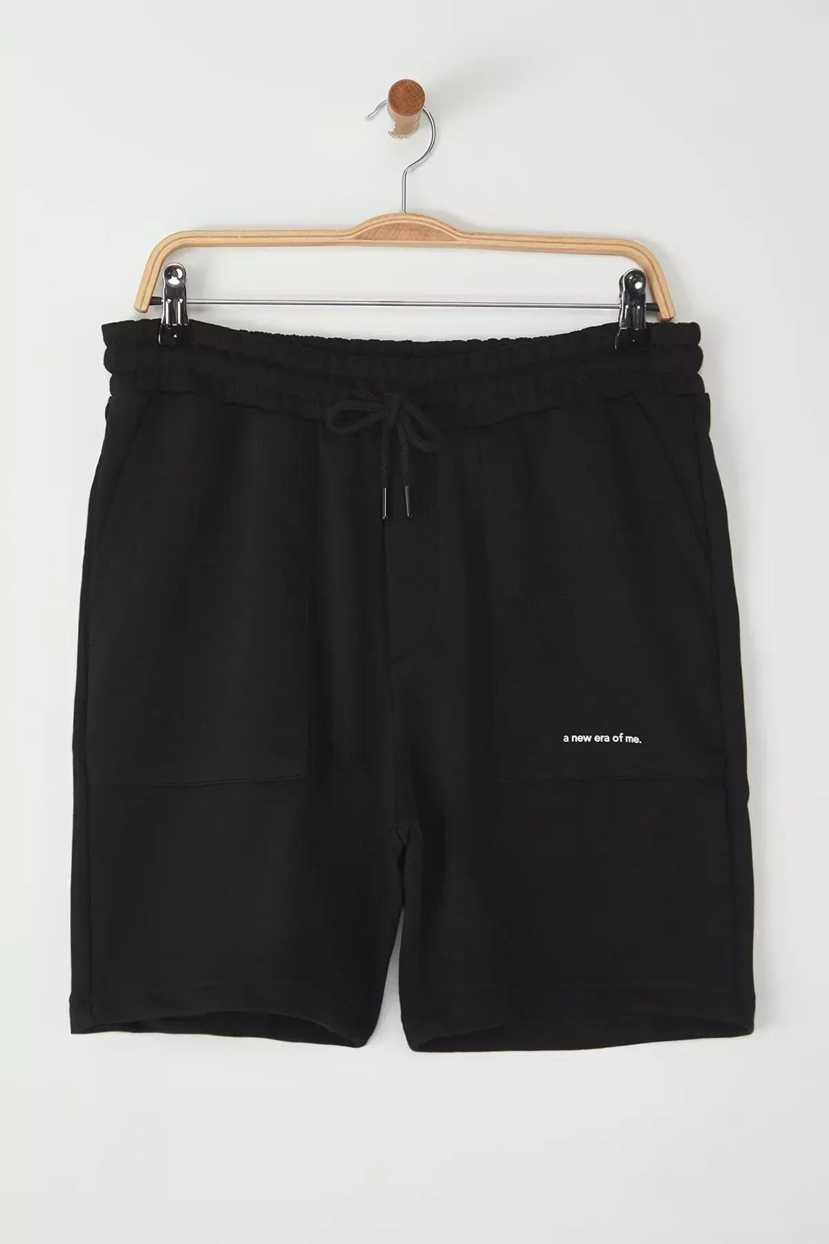 Black Text Printed Shorts & Bermuda, BLACK, large image number 8