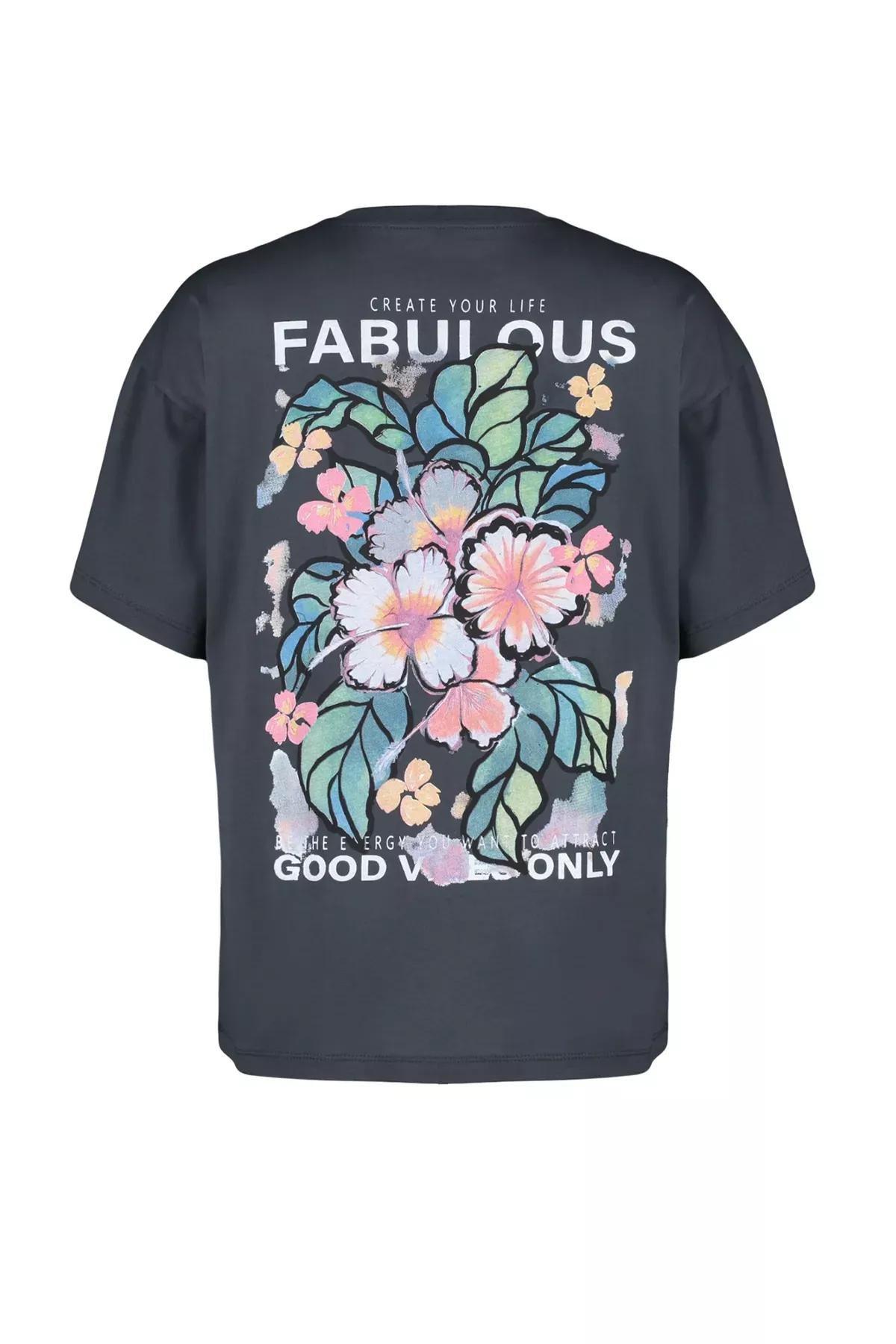 Black Printed Oversize Knit T-Shirt, Anthracite, large image number 6