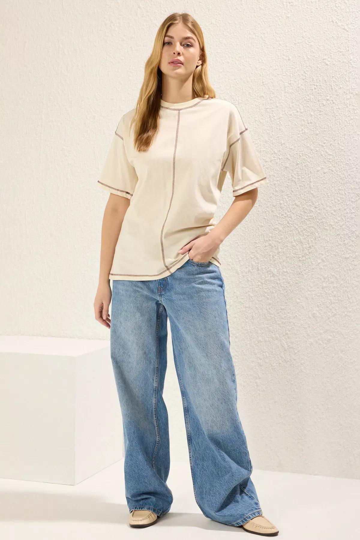 Beige Cardigan with Stitching, STONE, large image number 1