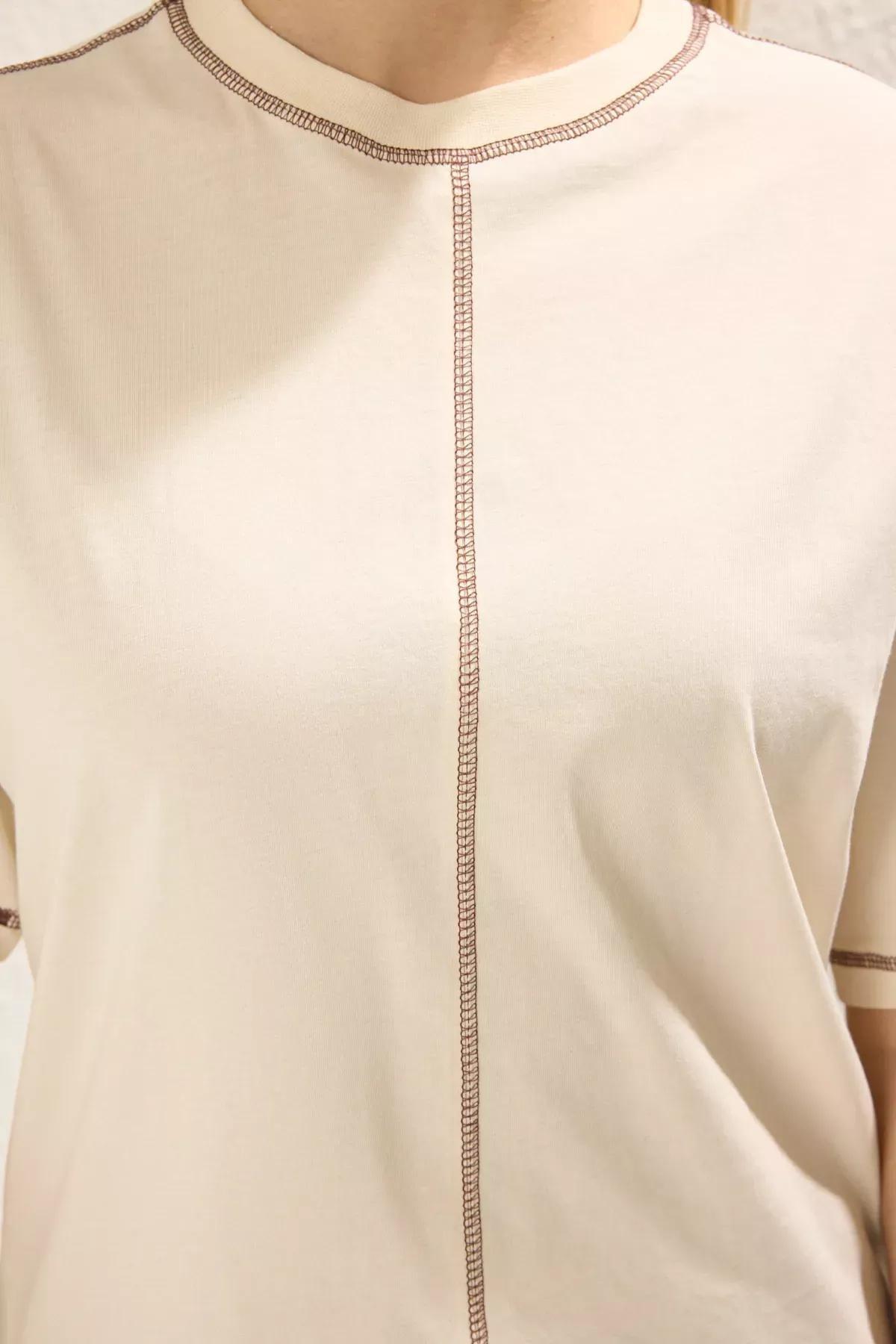 Beige Cardigan with Stitching, STONE, large image number 2