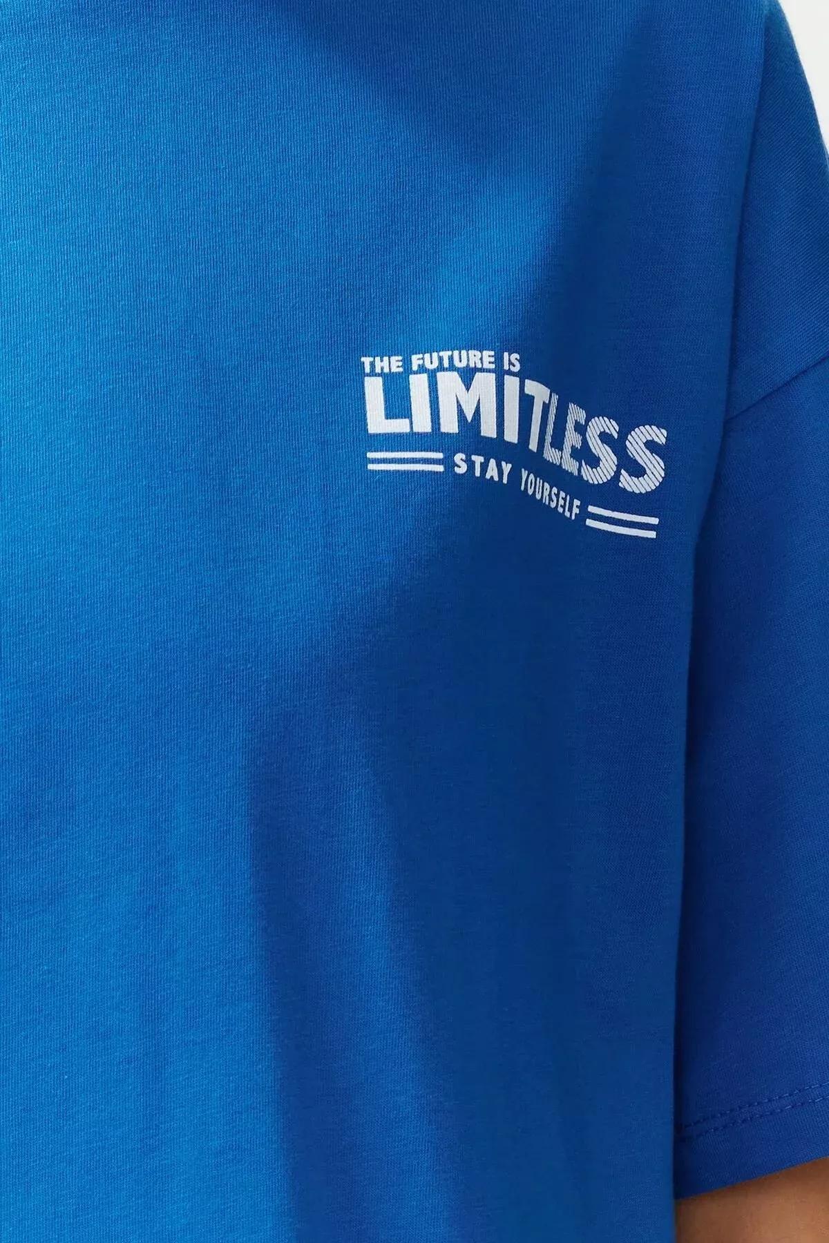 Blue Oversize Knitted T-Shirt, Sax, large image number 3