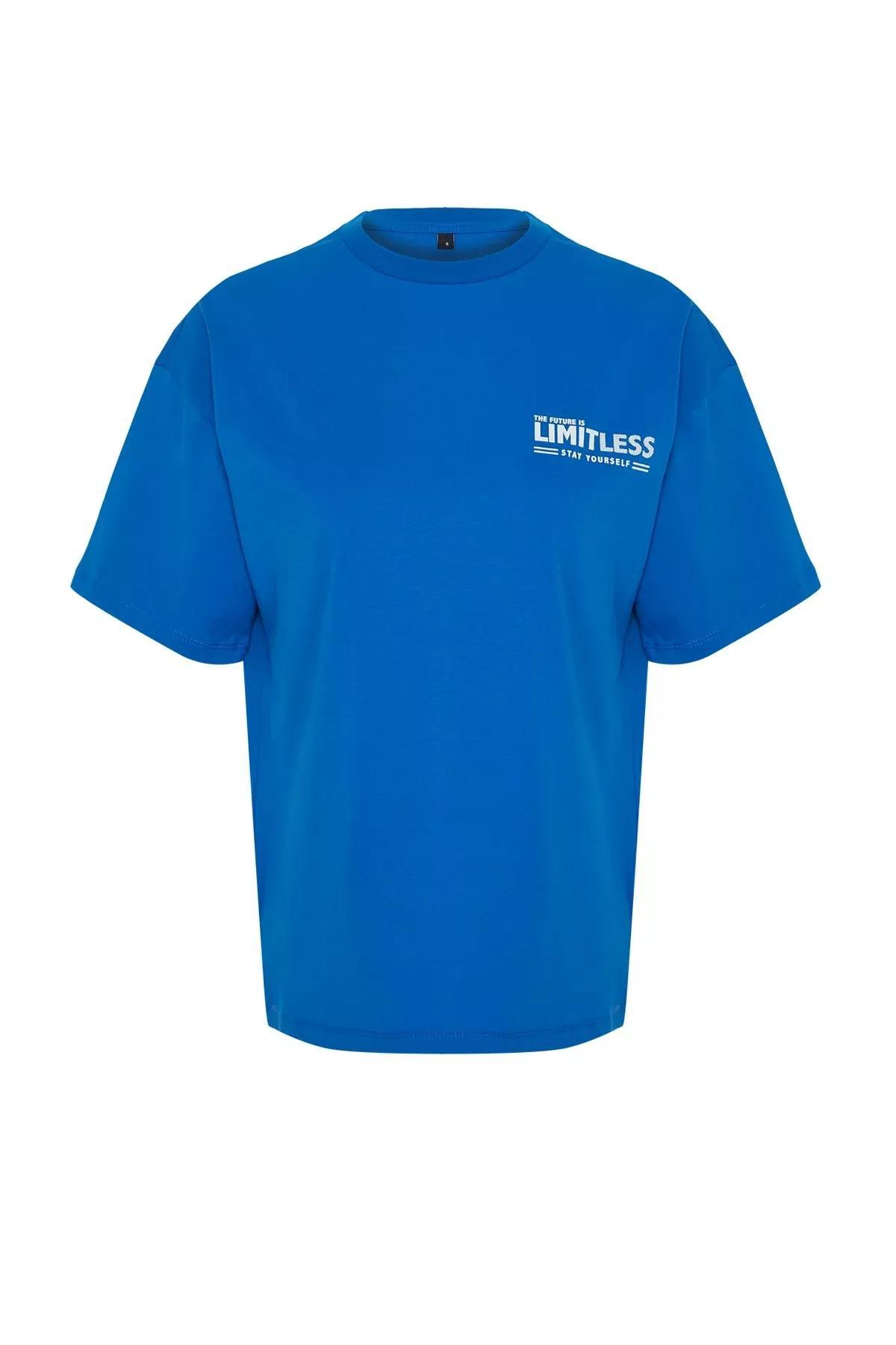 Blue Oversize Knitted T-Shirt, Sax, large image number 5