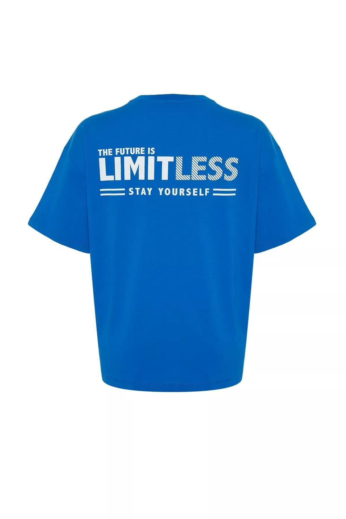 Blue Oversize Knitted T-Shirt, Sax, large image number 6