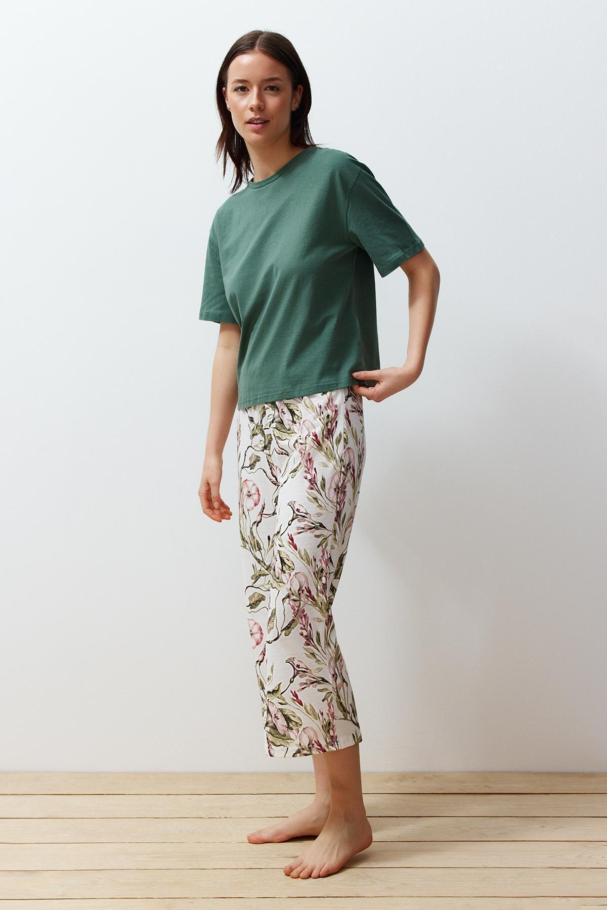 Green Floral Knitted Pyjamas Set, , large image number 1