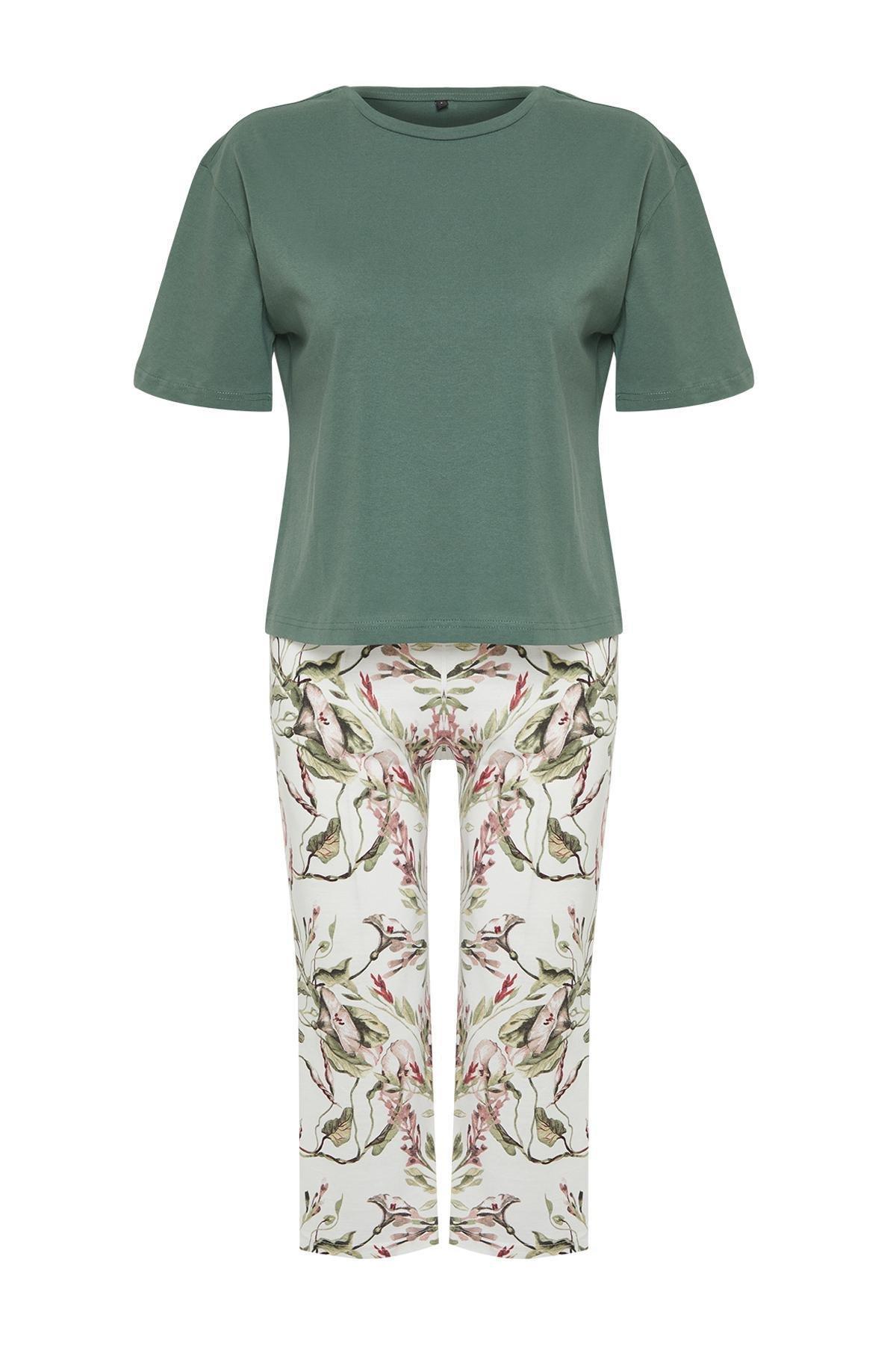 Green Floral Knitted Pyjamas Set, , large image number 5
