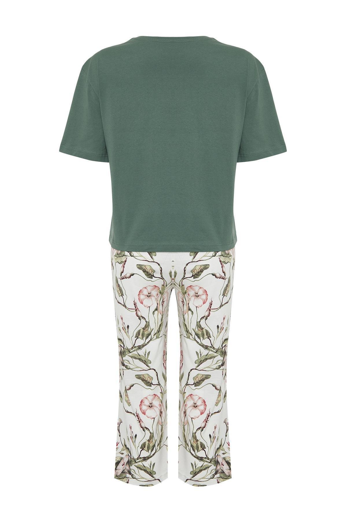Green Floral Knitted Pyjamas Set, , large image number 6