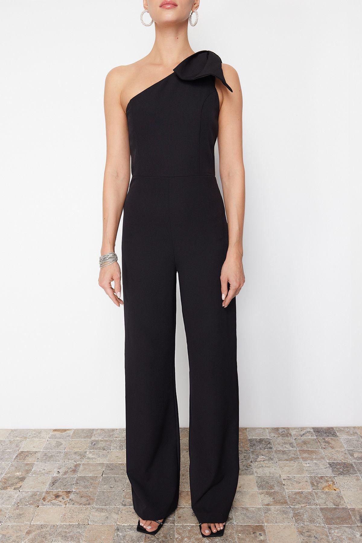 Black Detailed Single Sleeve Woven Jumpsuit, , large image number 3