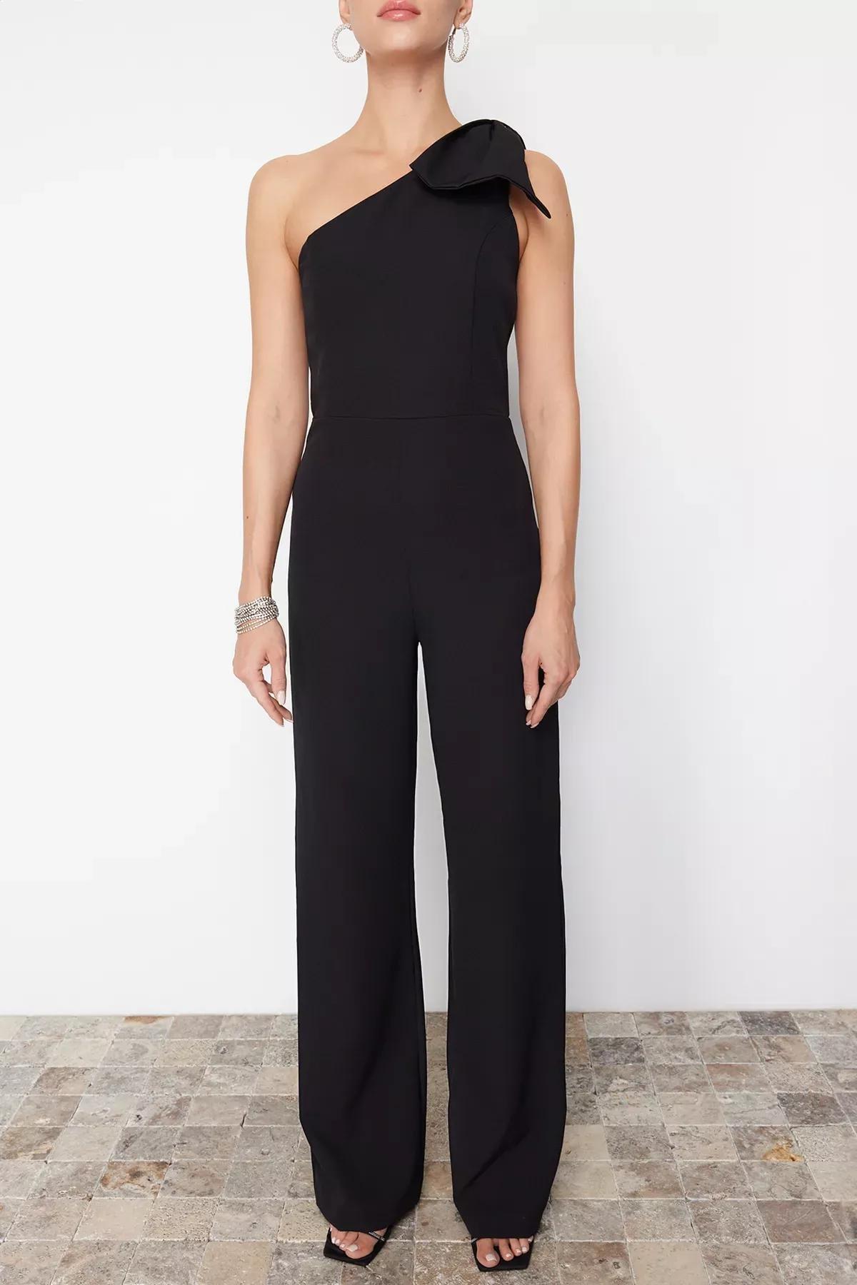 Black Detailed Single Sleeve Woven Jumpsuit, BLACK, large image number 3