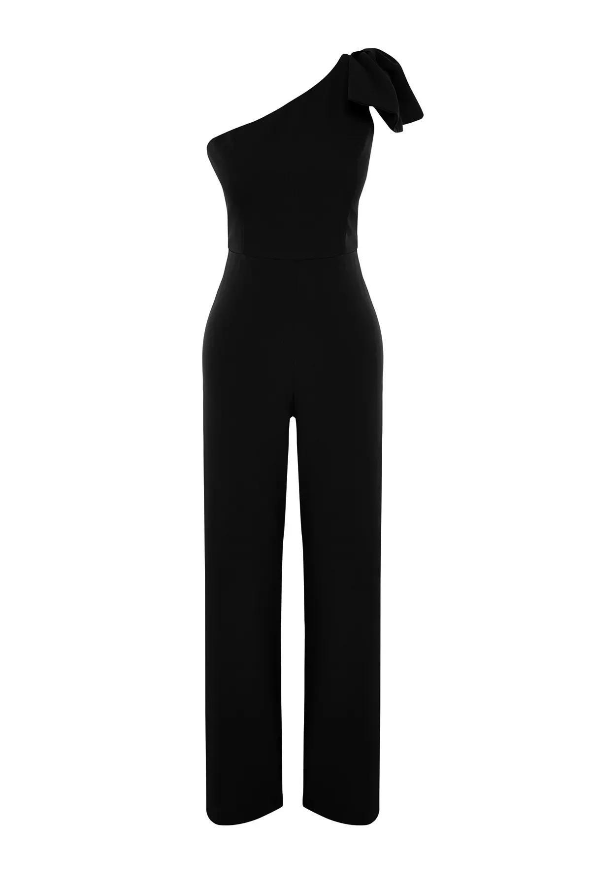 Black Detailed Single Sleeve Woven Jumpsuit, BLACK, large image number 5