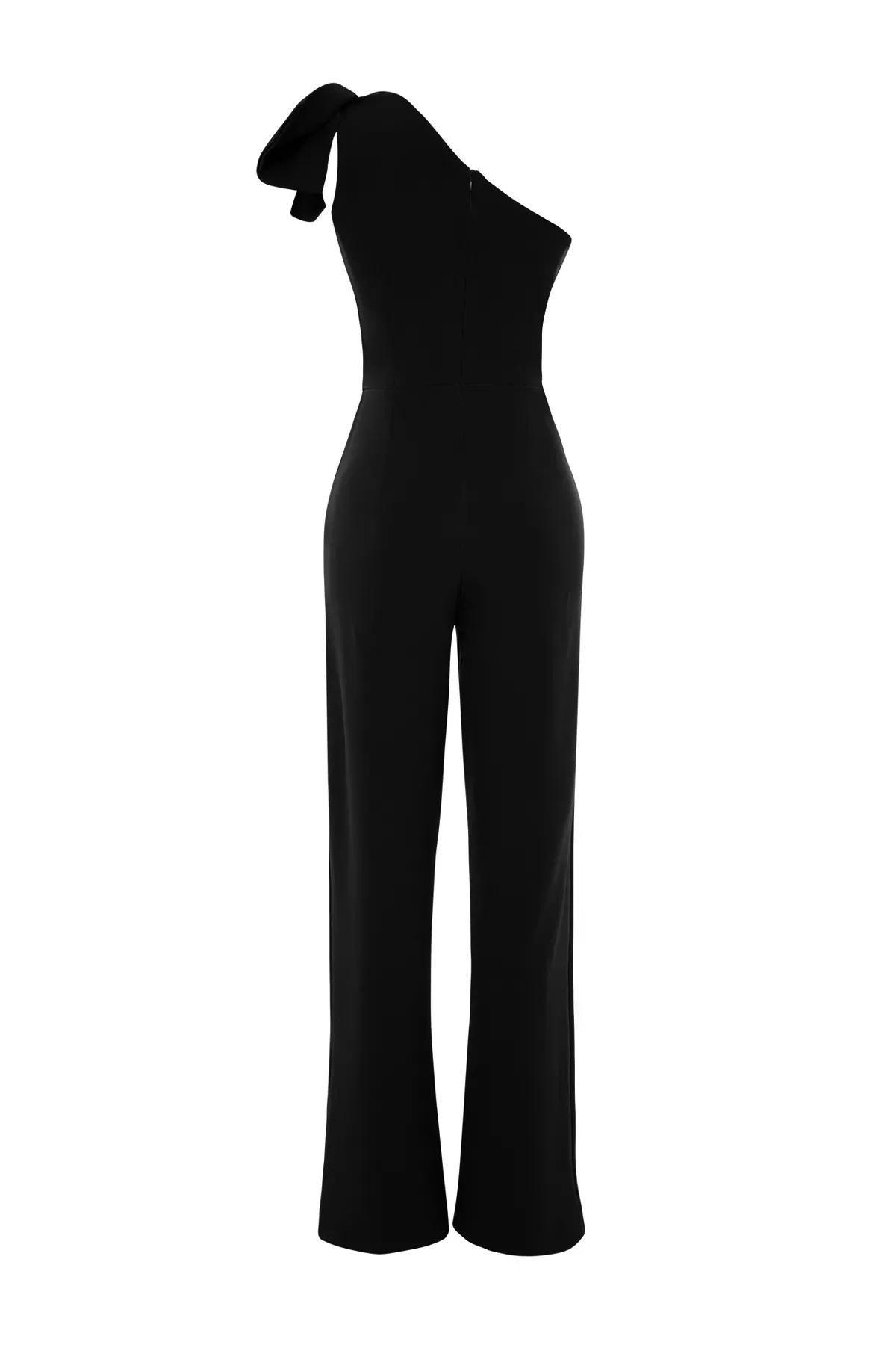 Black Detailed Single Sleeve Woven Jumpsuit, BLACK, large image number 6
