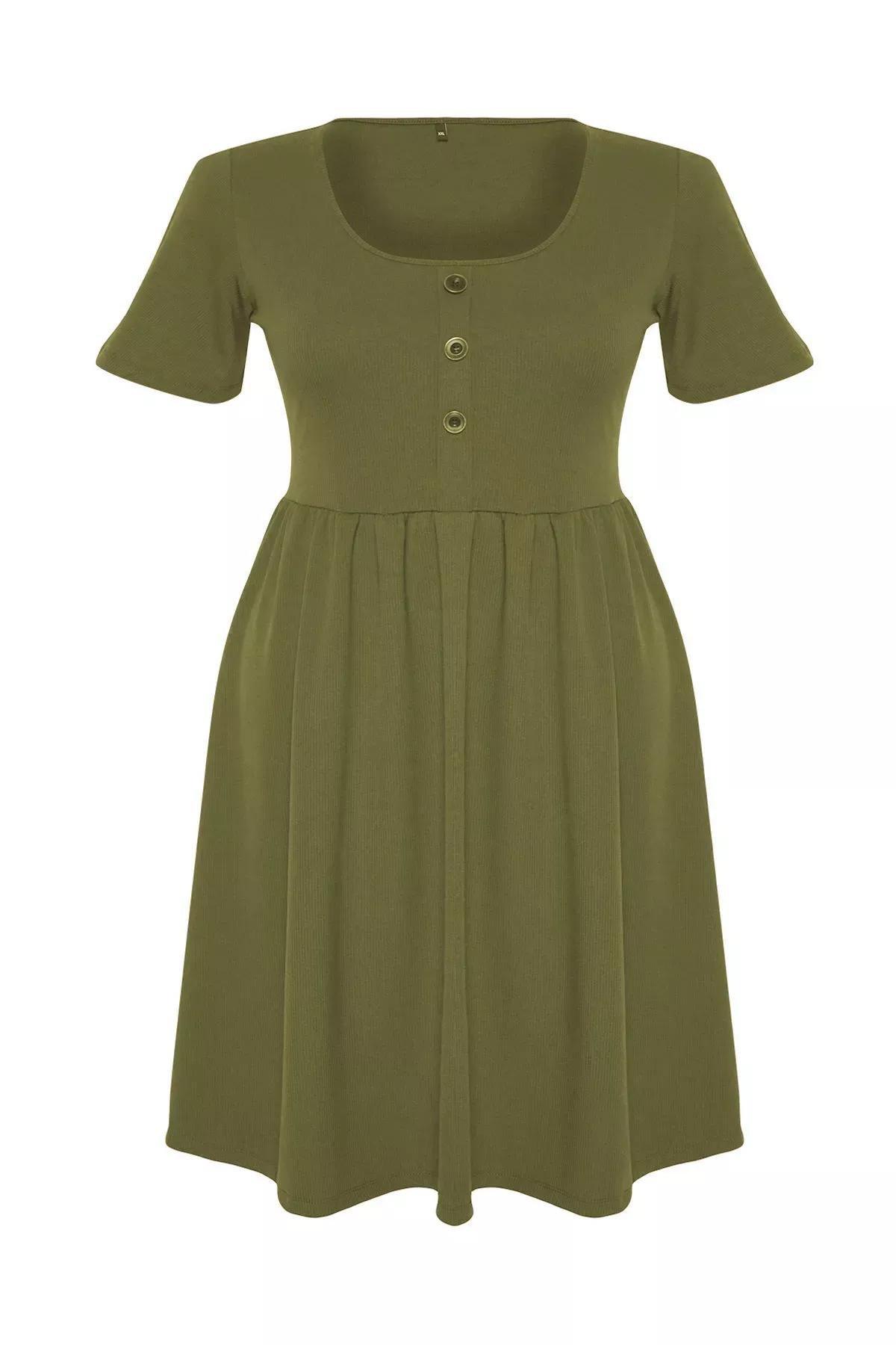 Green Pleated Midi Knit Dress, Green, large image number 4