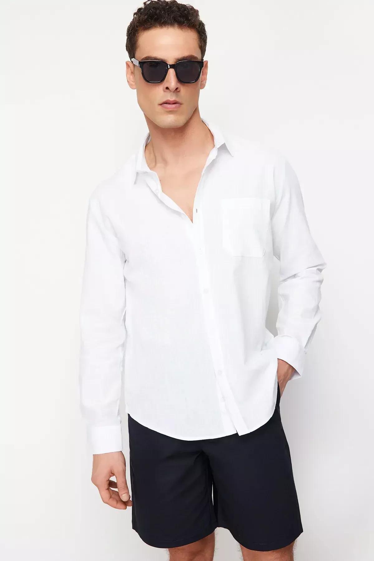 White Regular Cotton Shirt, White, large image number 0