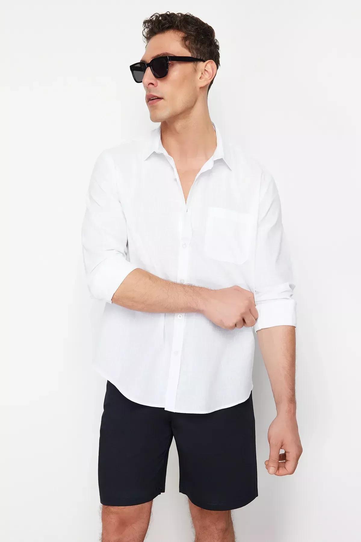 White Regular Cotton Shirt, White, large image number 1
