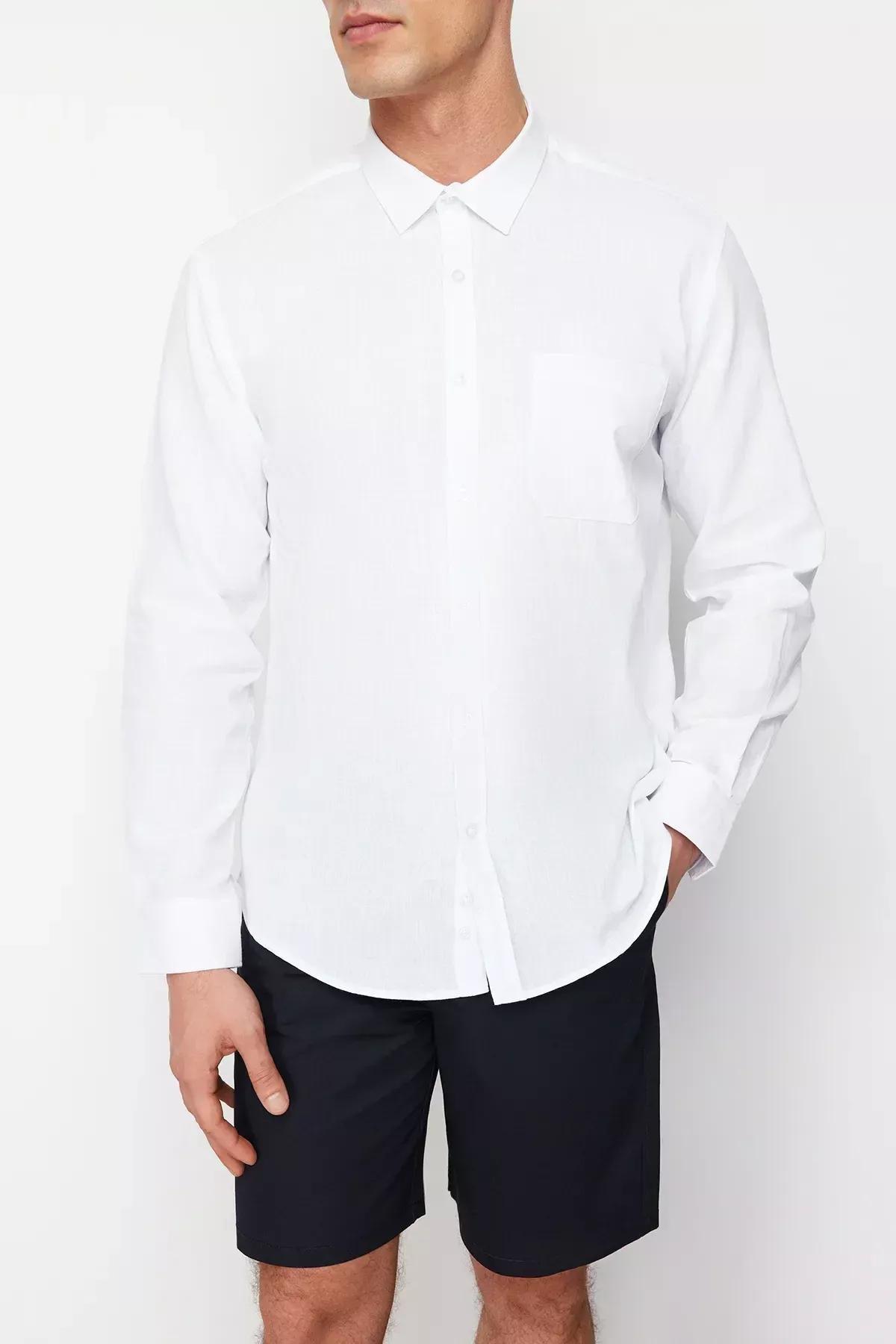 White Regular Cotton Shirt, White, large image number 4