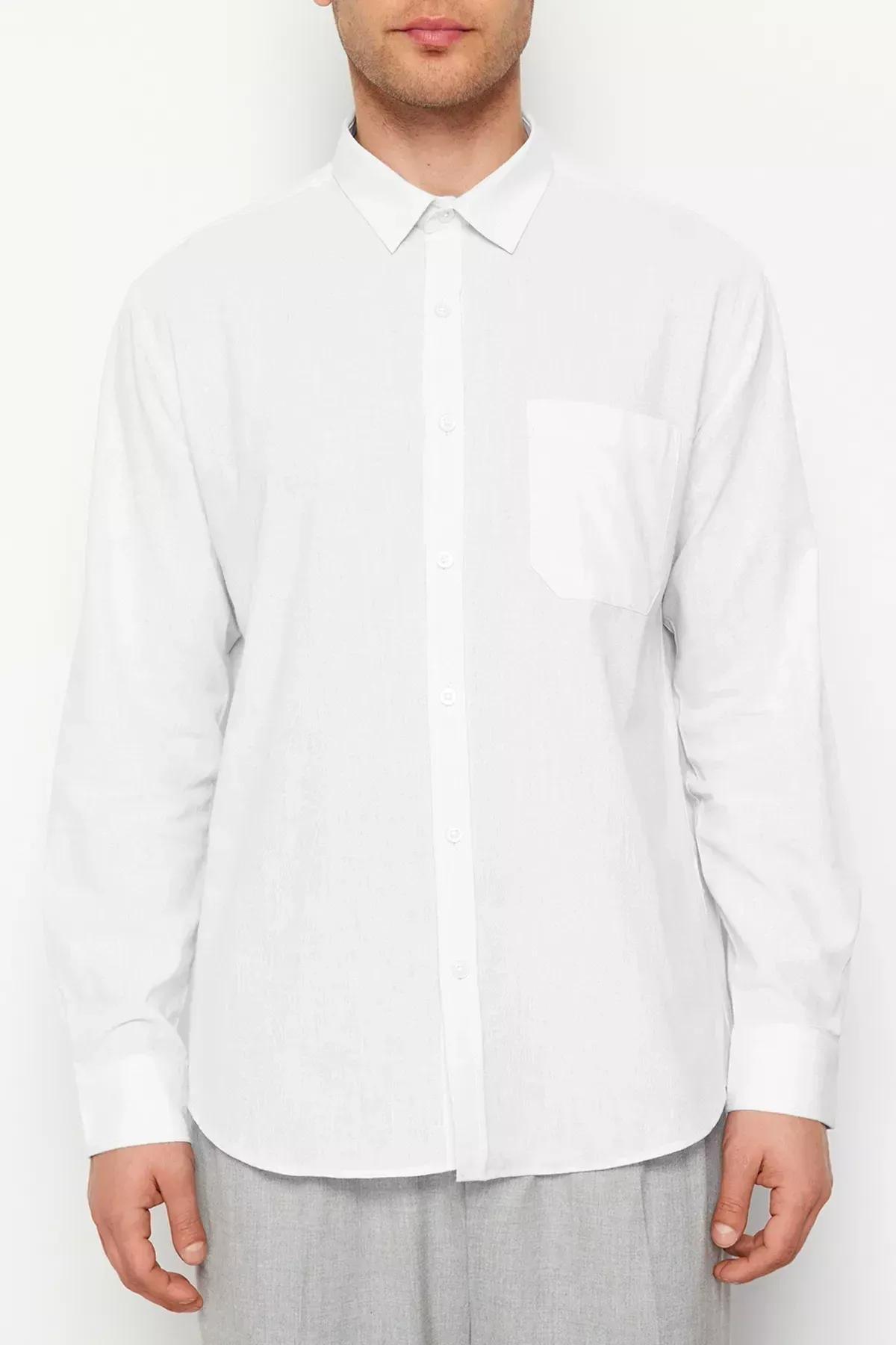 White Regular Cotton Shirt, White, large image number 6