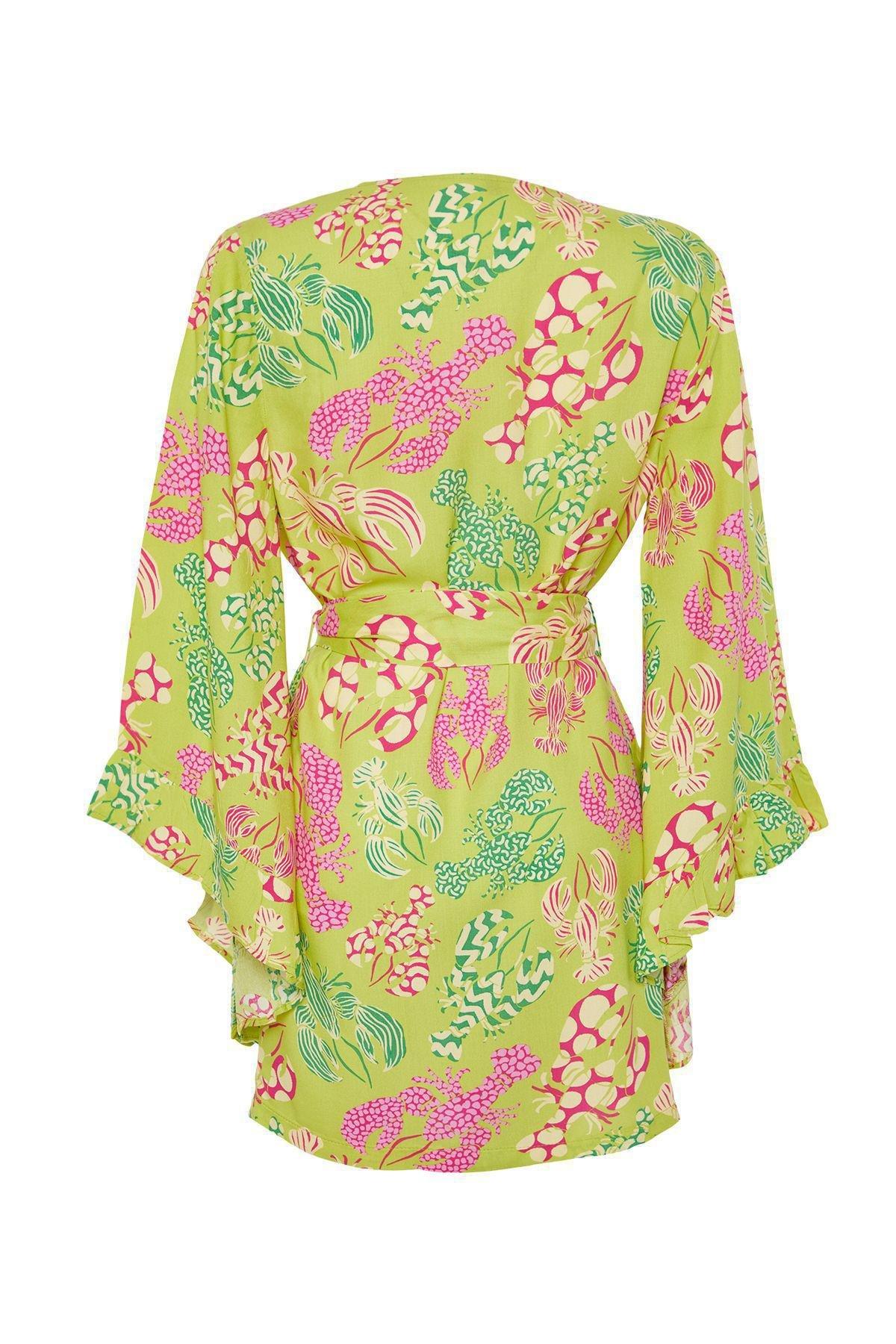 Multicolour Belted Mini Ruffled Kimono, , large image number 2