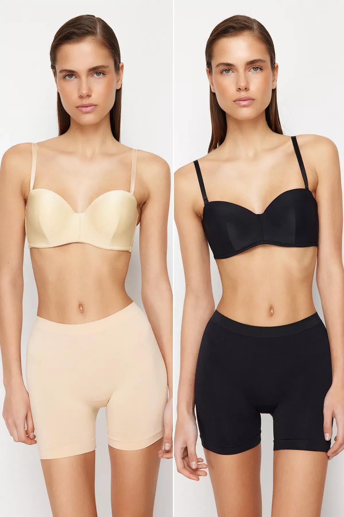 Multicolour Seamless Panties, set of 2, Black-Skin, medium