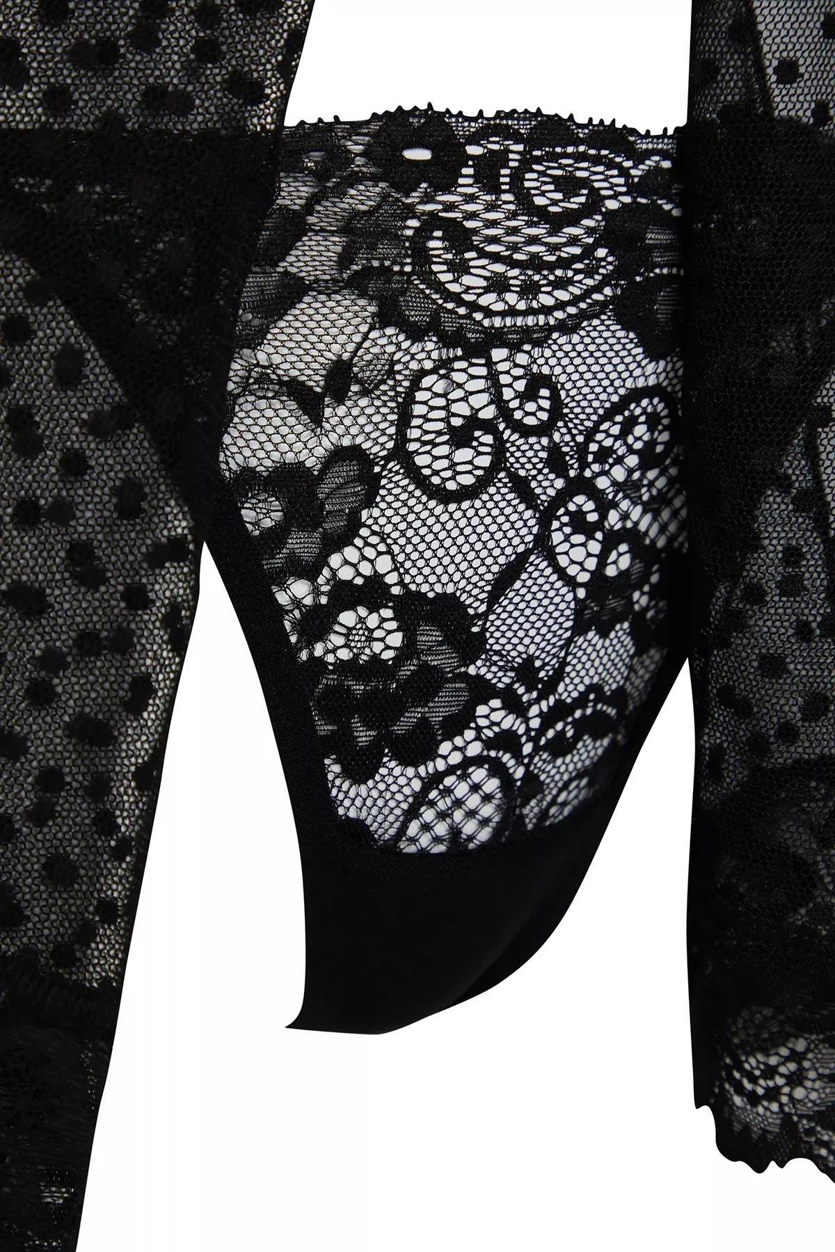 Black Polka Dot Strap Capless Knit Babydoll, BLACK, large image number 5