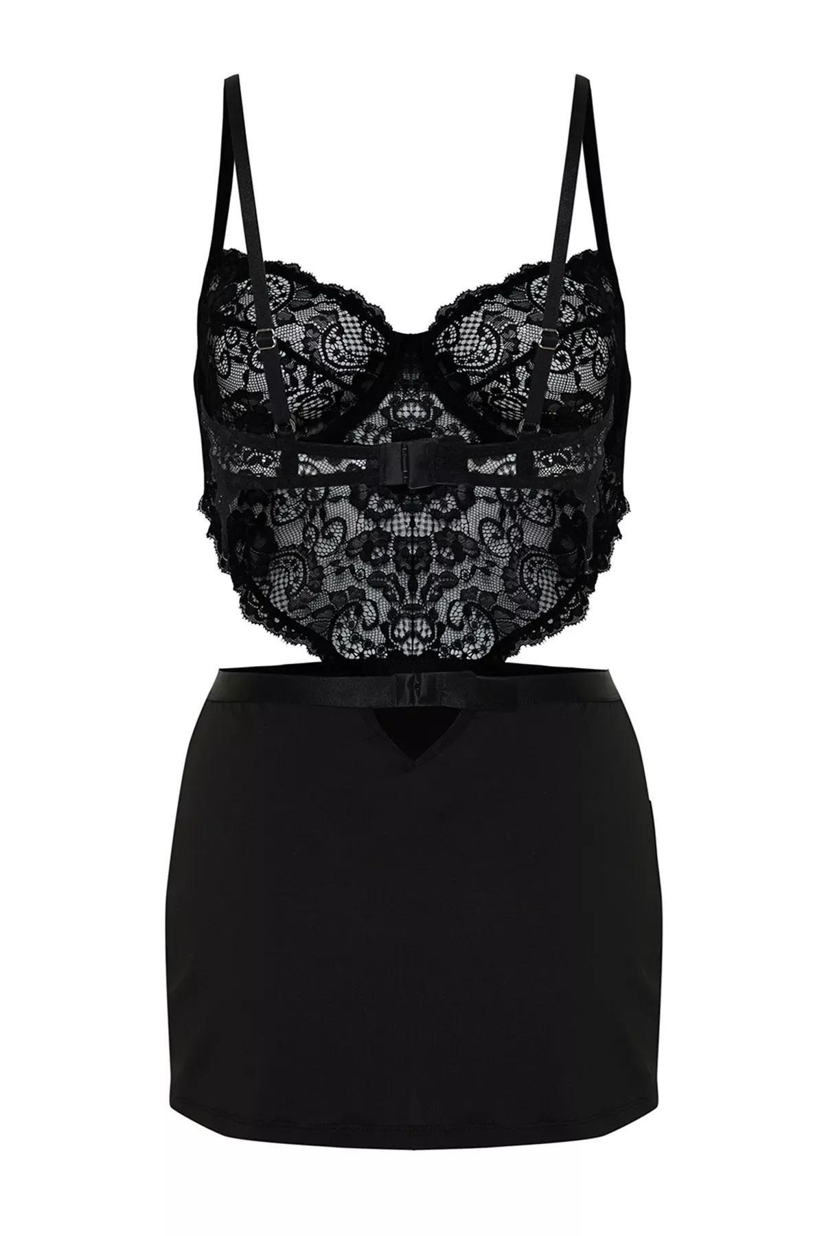 Black Lace Corset Mini Dress, , large image number 6