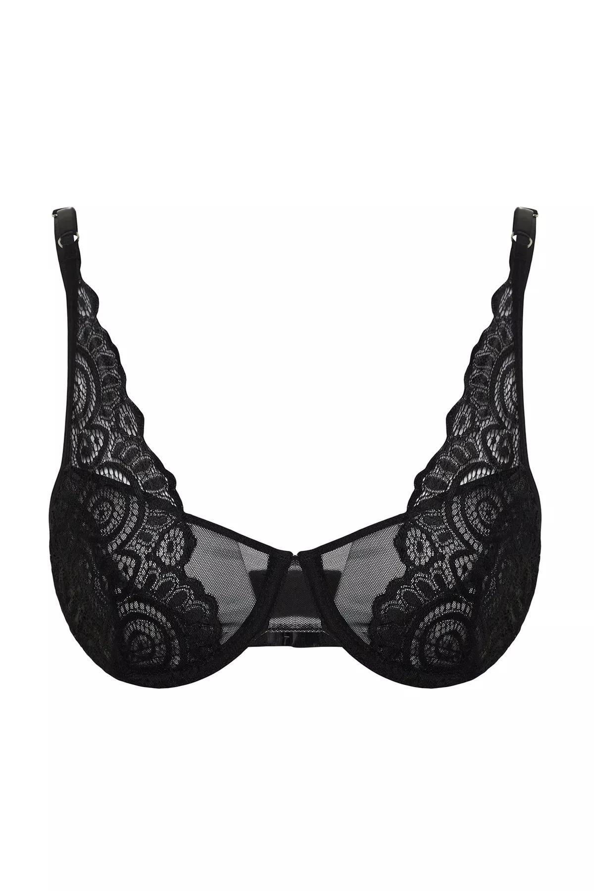 Black Lace Detailed Bra, , large image number 5