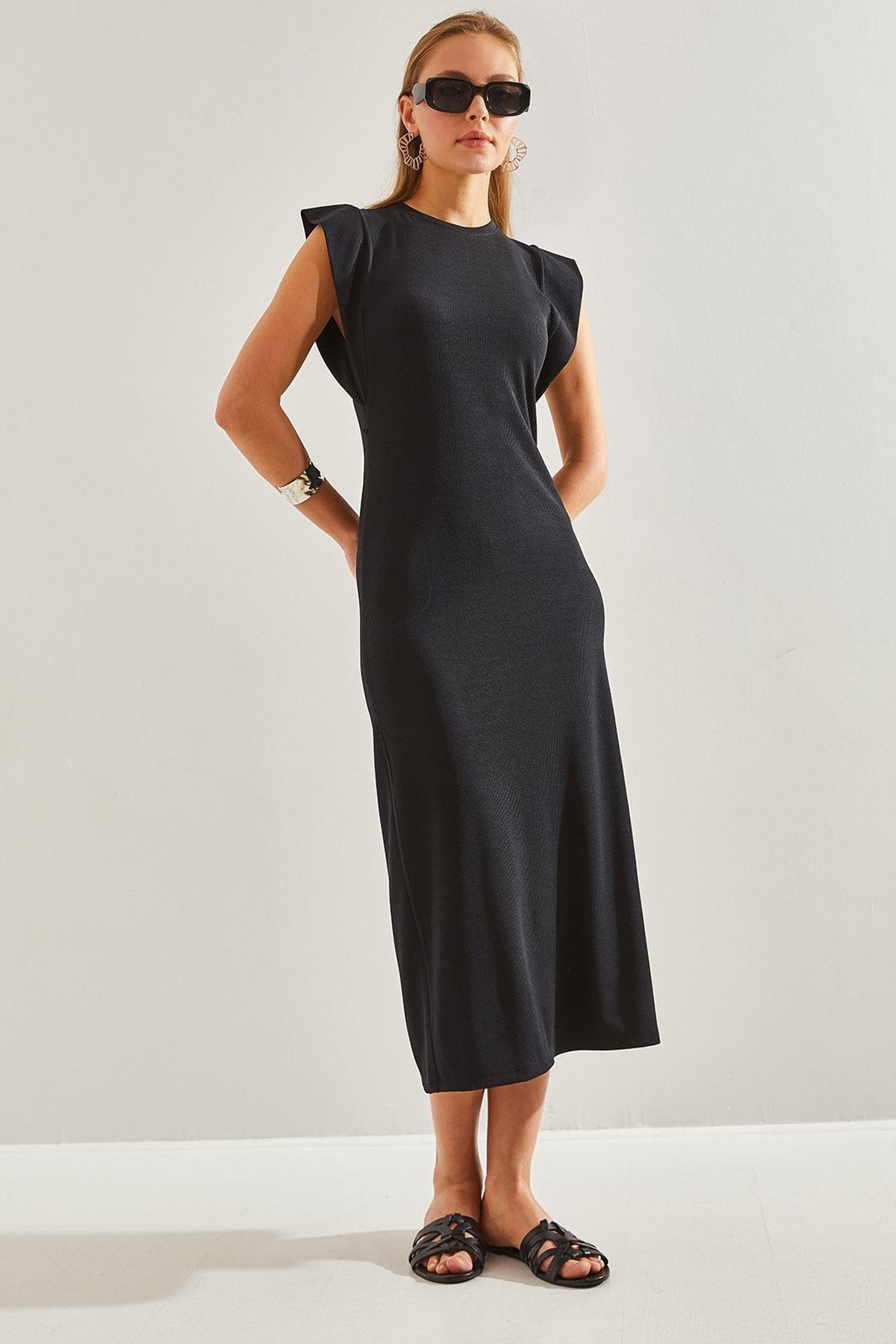 Black Plain Bat Sleeve Dress, C101_5720, large image number 1