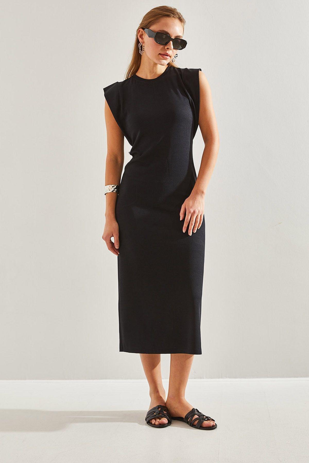 Black Plain Bat Sleeve Dress, C101_5720, large image number 2
