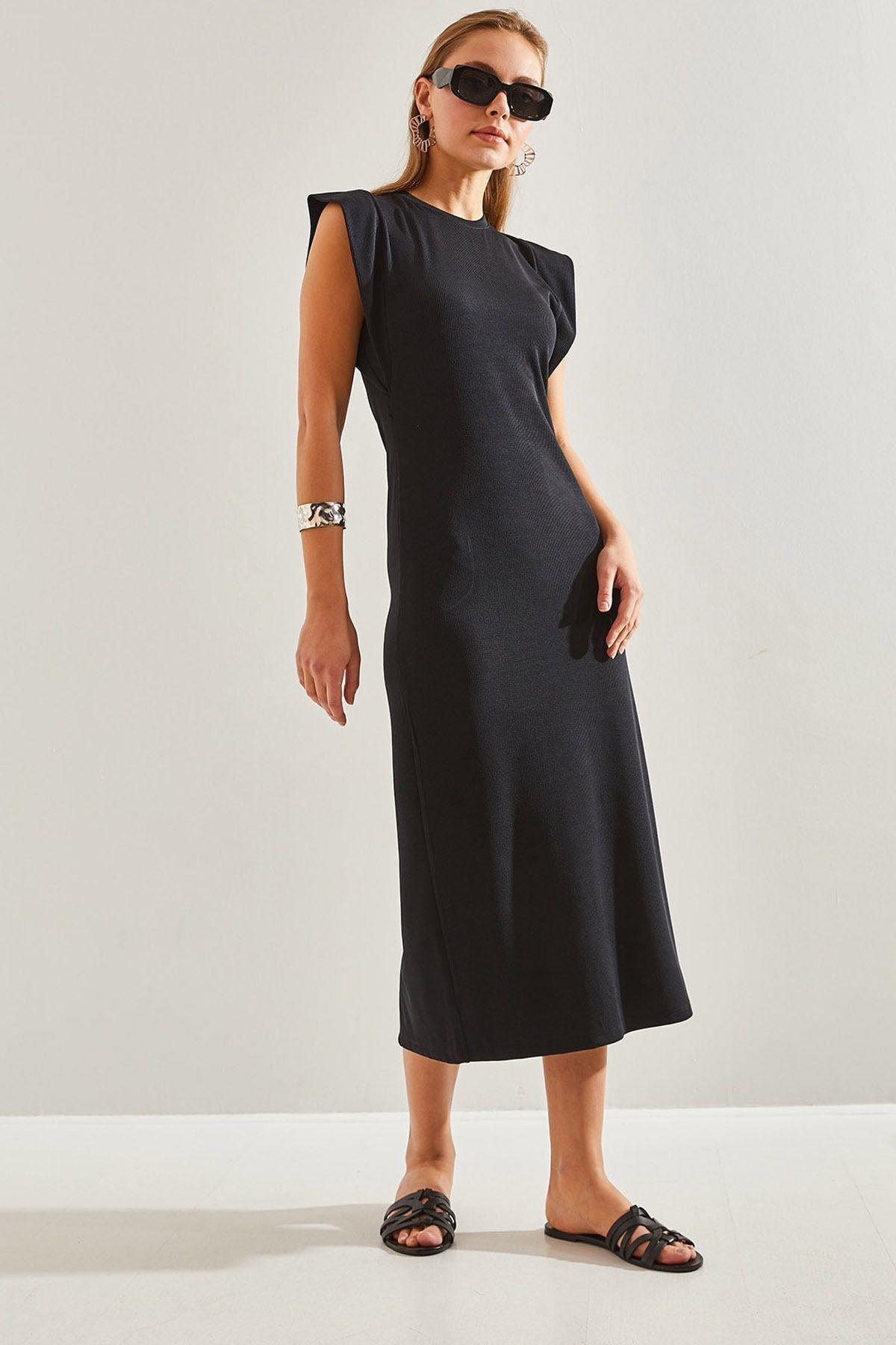 Black Plain Bat Sleeve Dress, C101_5720, large image number 3