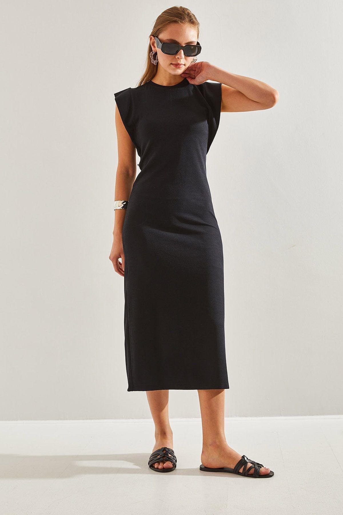 Black Plain Bat Sleeve Dress, C101_5720, large image number 4