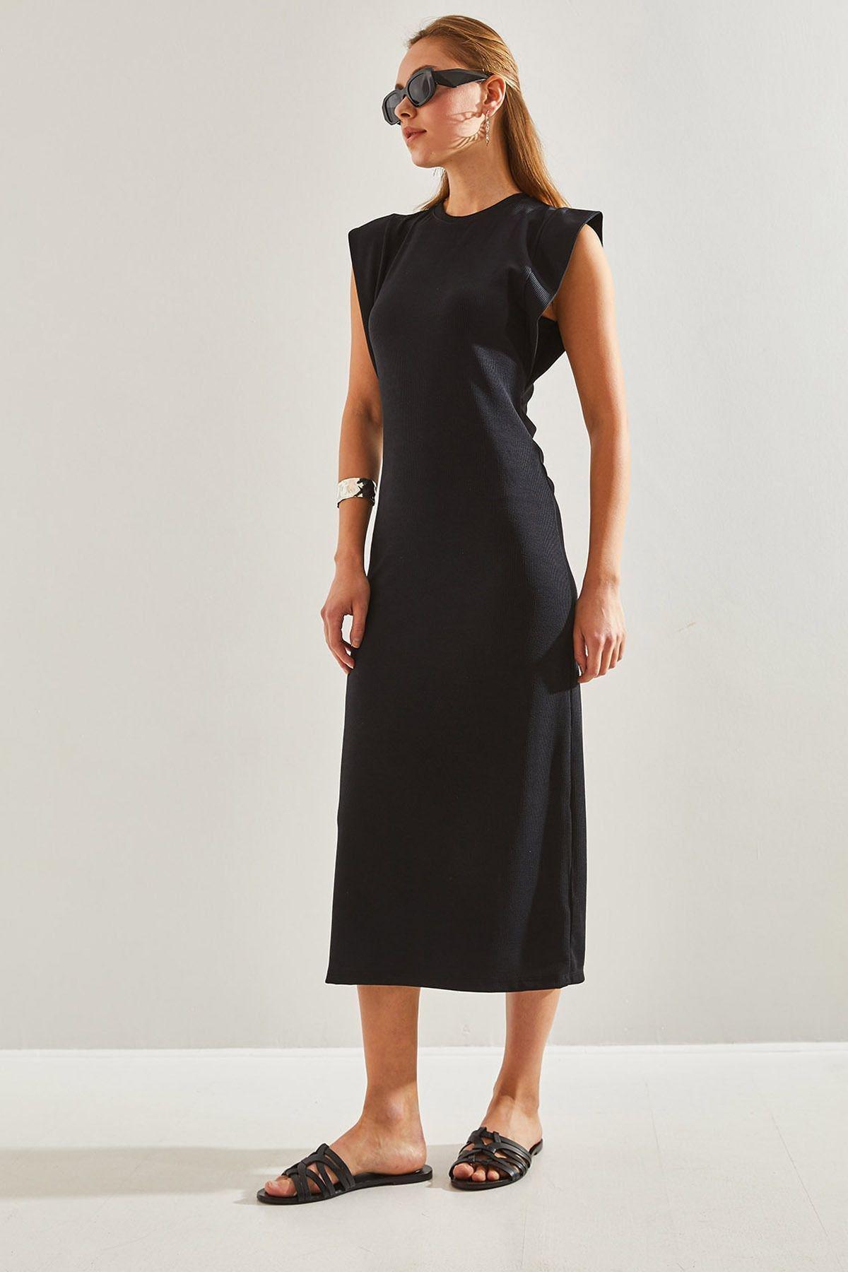 Black Plain Bat Sleeve Dress, C101_5720, large image number 5