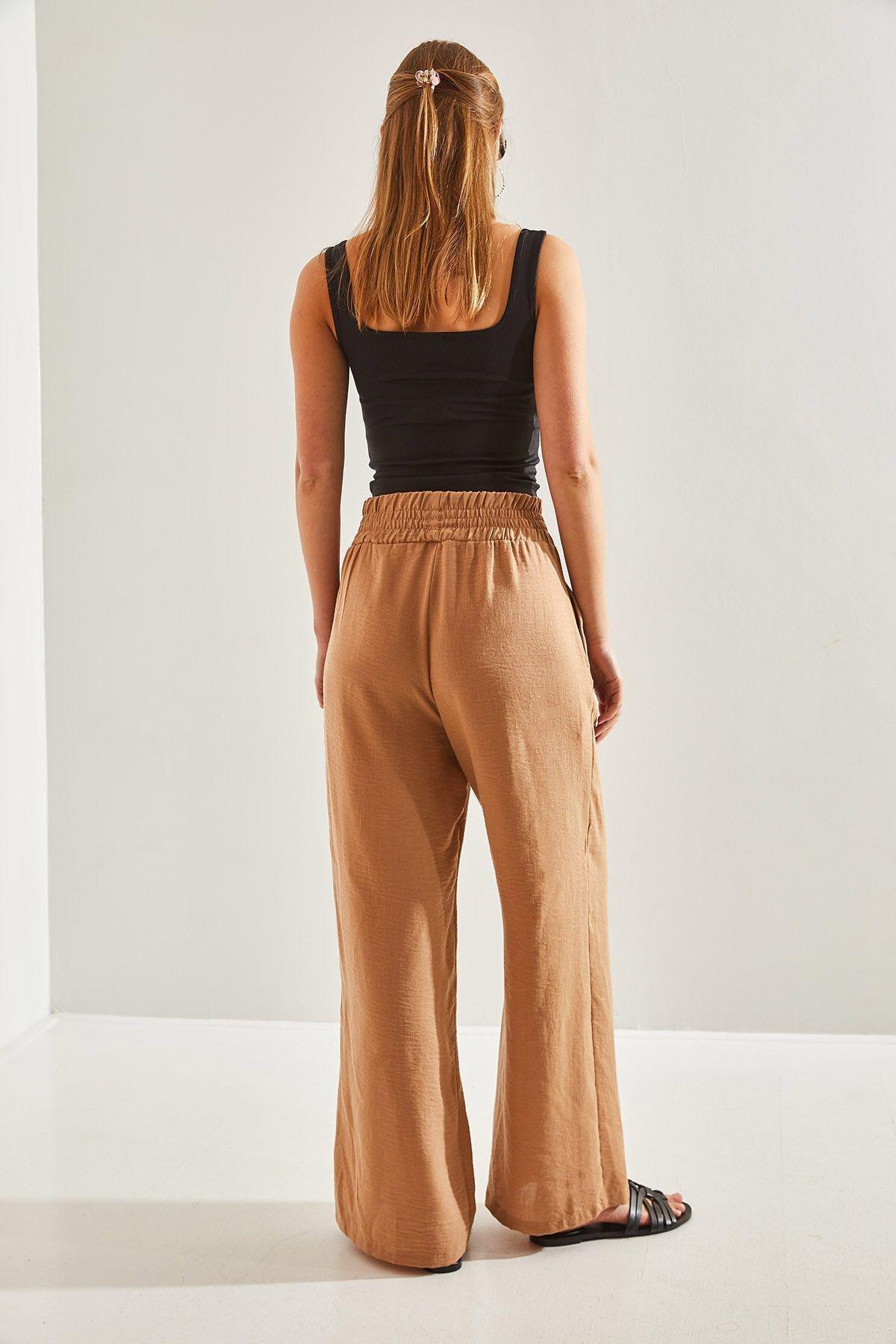 Brown Elastic Waist Trousers, , large image number 2