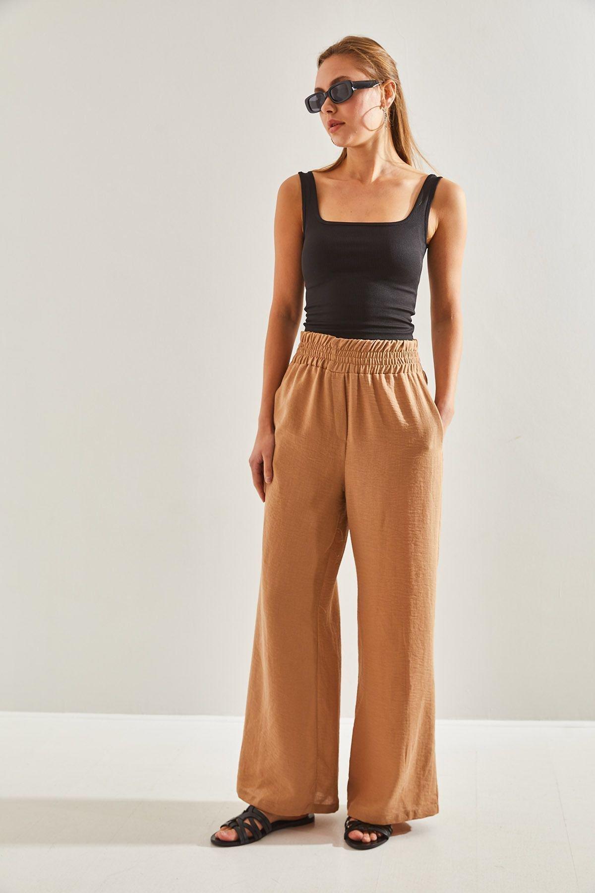 Brown Elastic Waist Trousers, , large image number 4