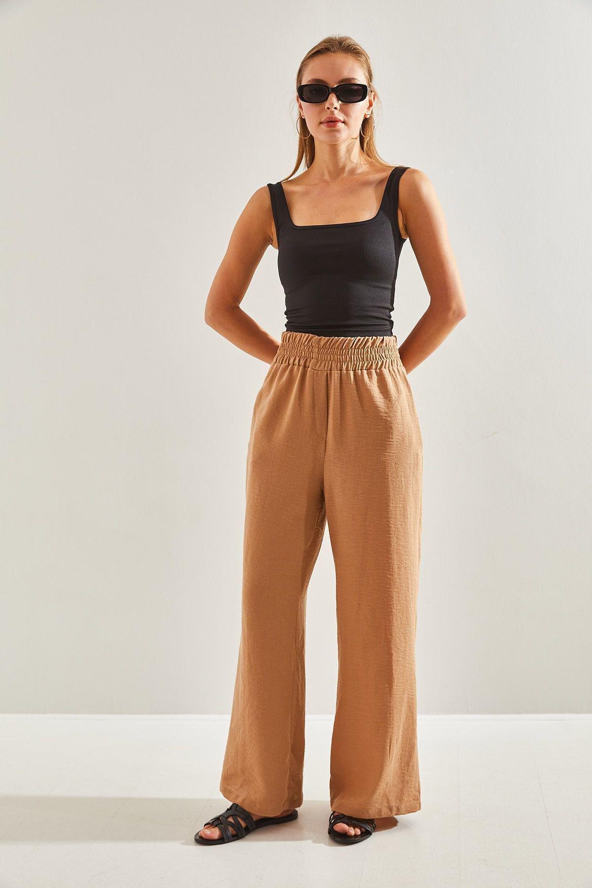 Brown Elastic Waist Trousers, , large image number 5