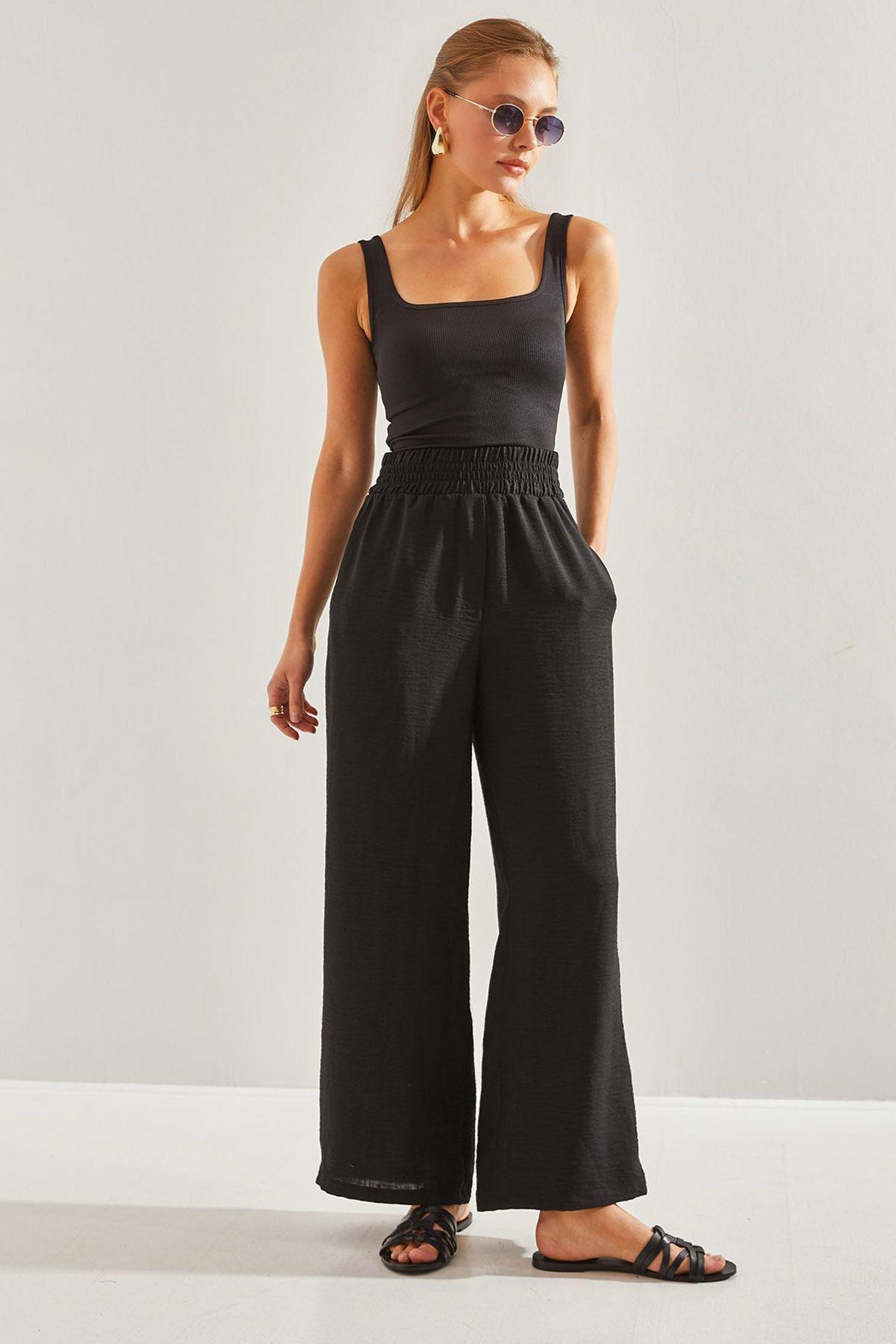 Black Elastic Waist Trousers, , large image number 1