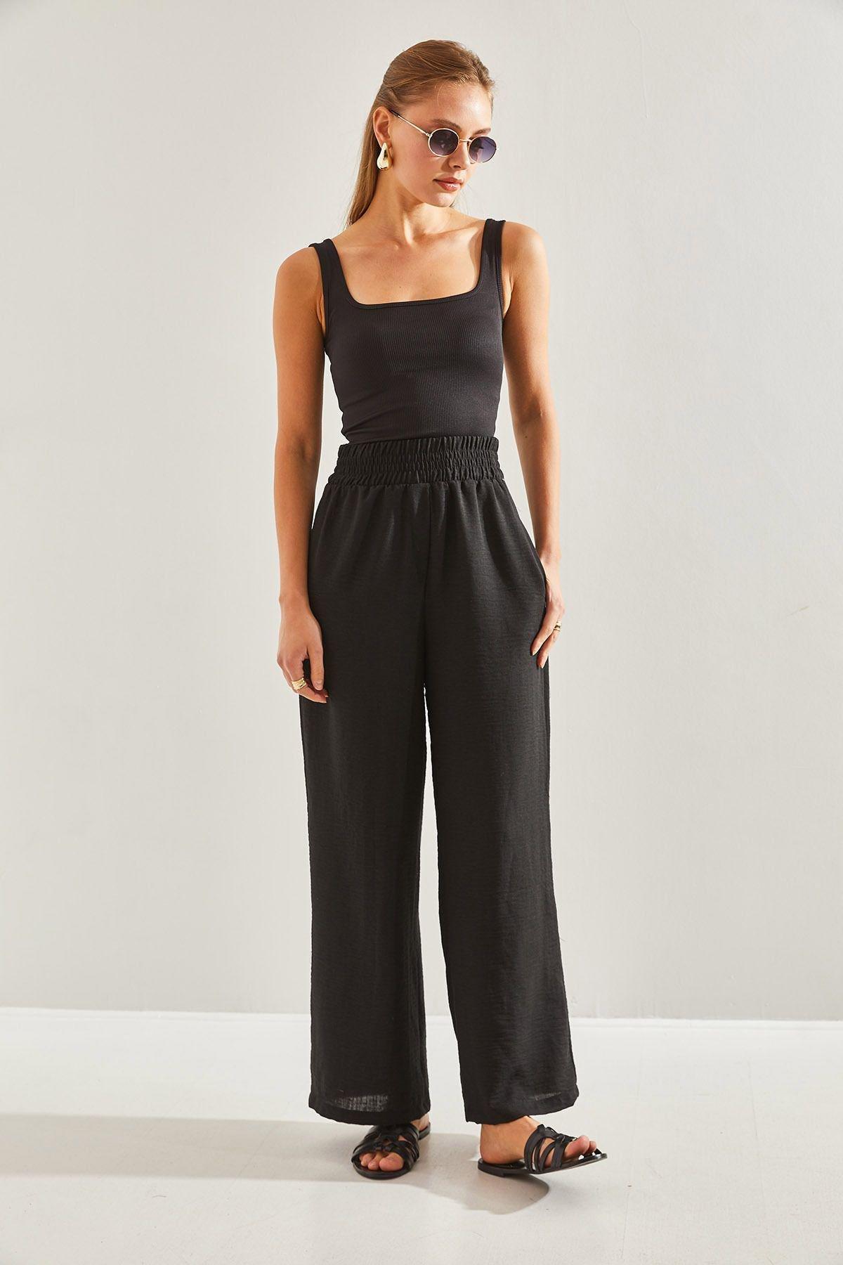 Black Elastic Waist Trousers, , large image number 2