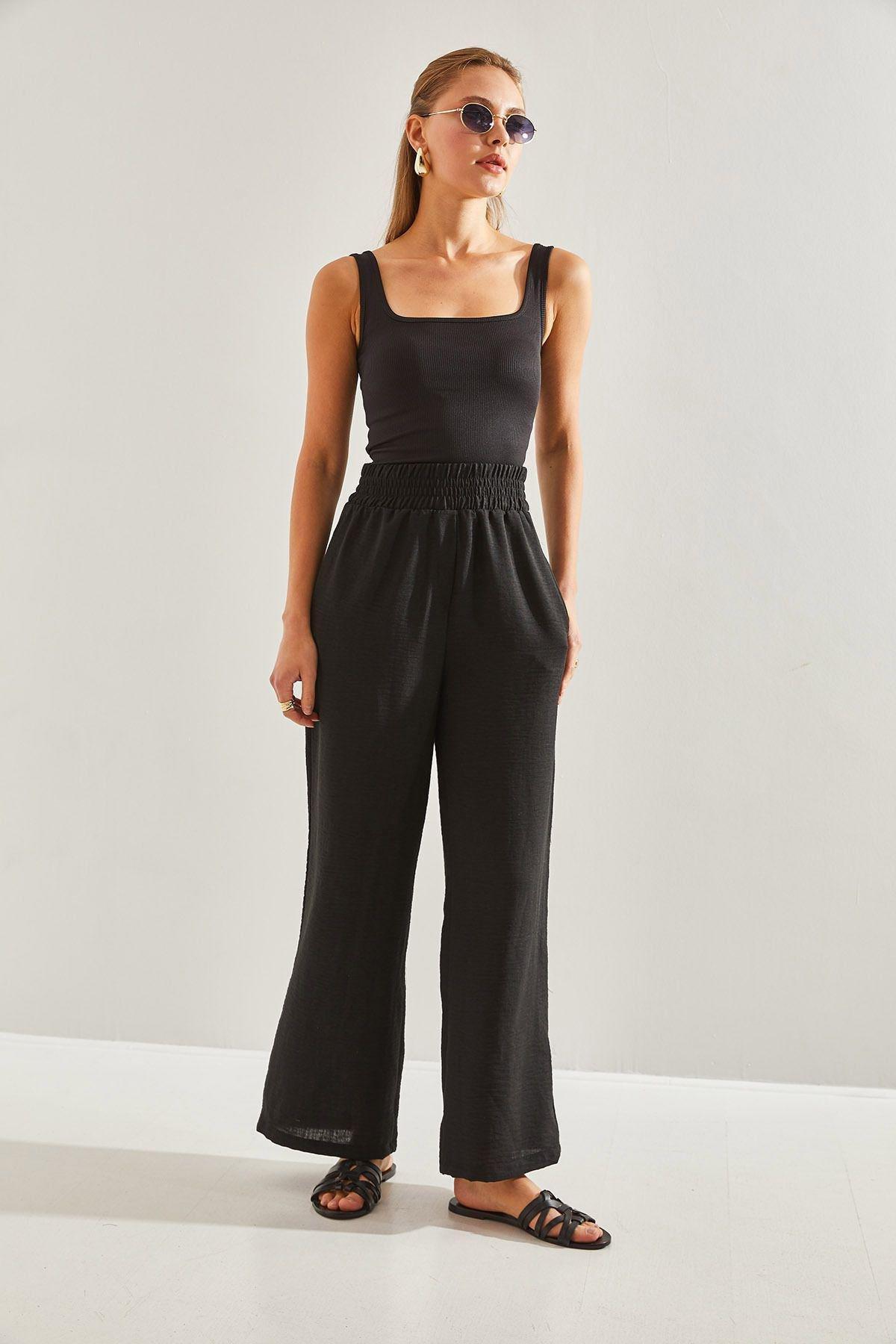 Black Elastic Waist Trousers, , large image number 3