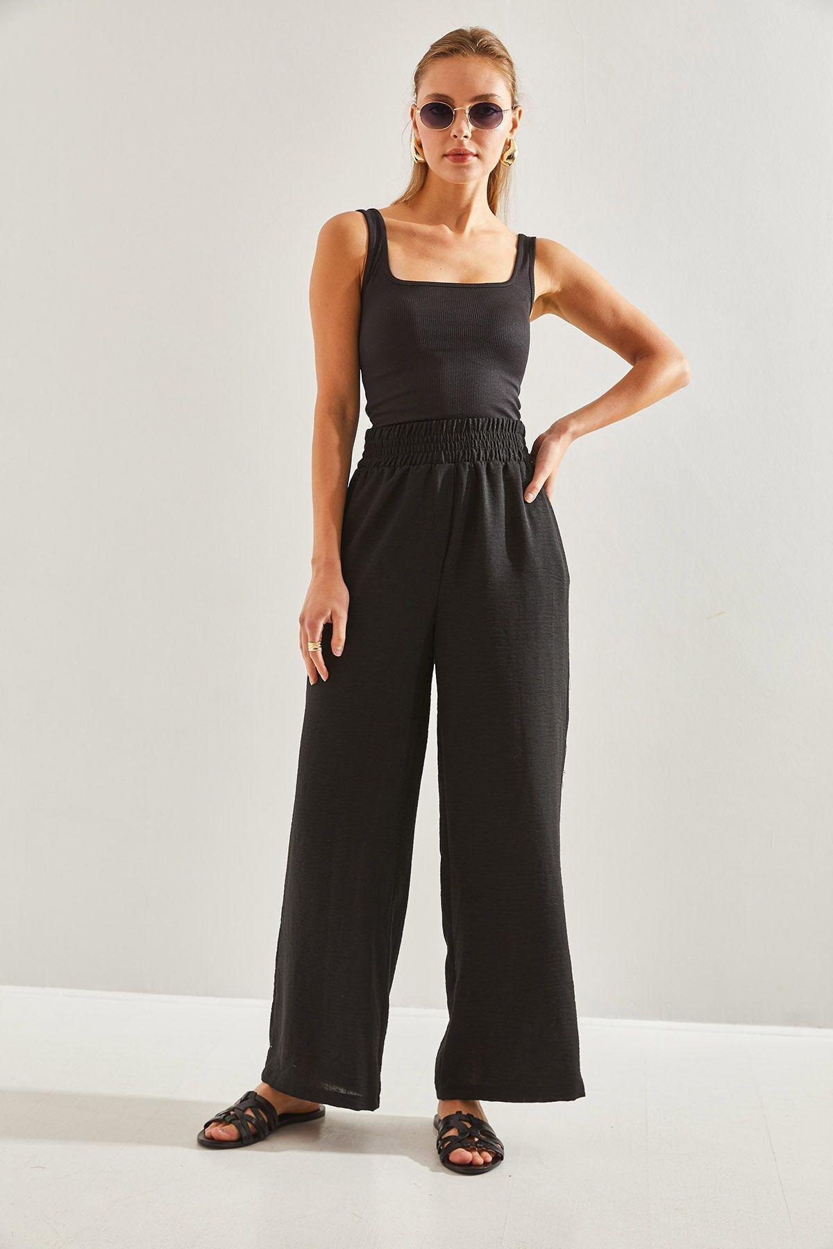 Black Elastic Waist Trousers, , large image number 4