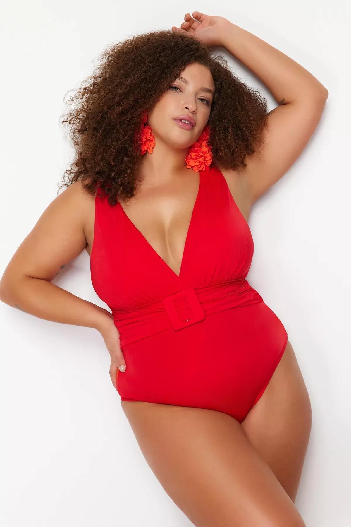 Red Belted Swimsuit, Red, large image number 0