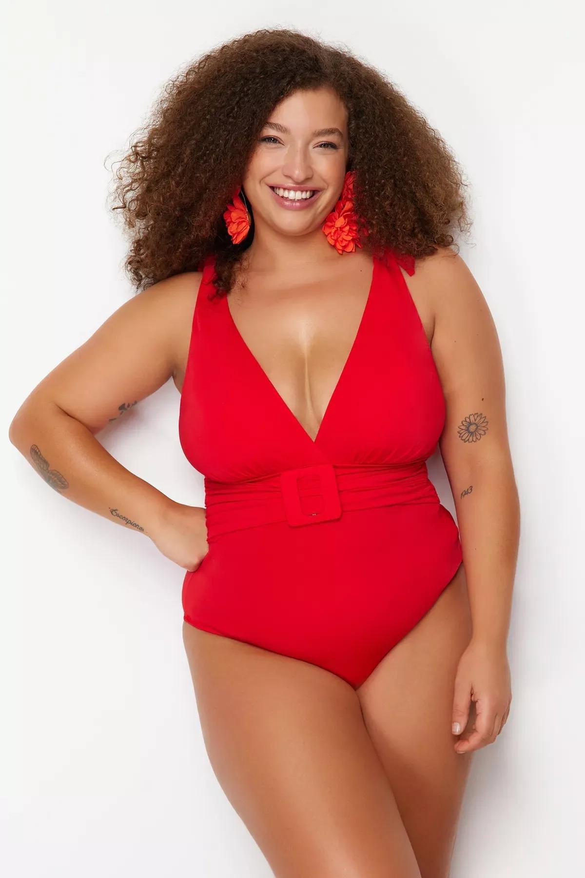 Red Belted Swimsuit, Red, large image number 2