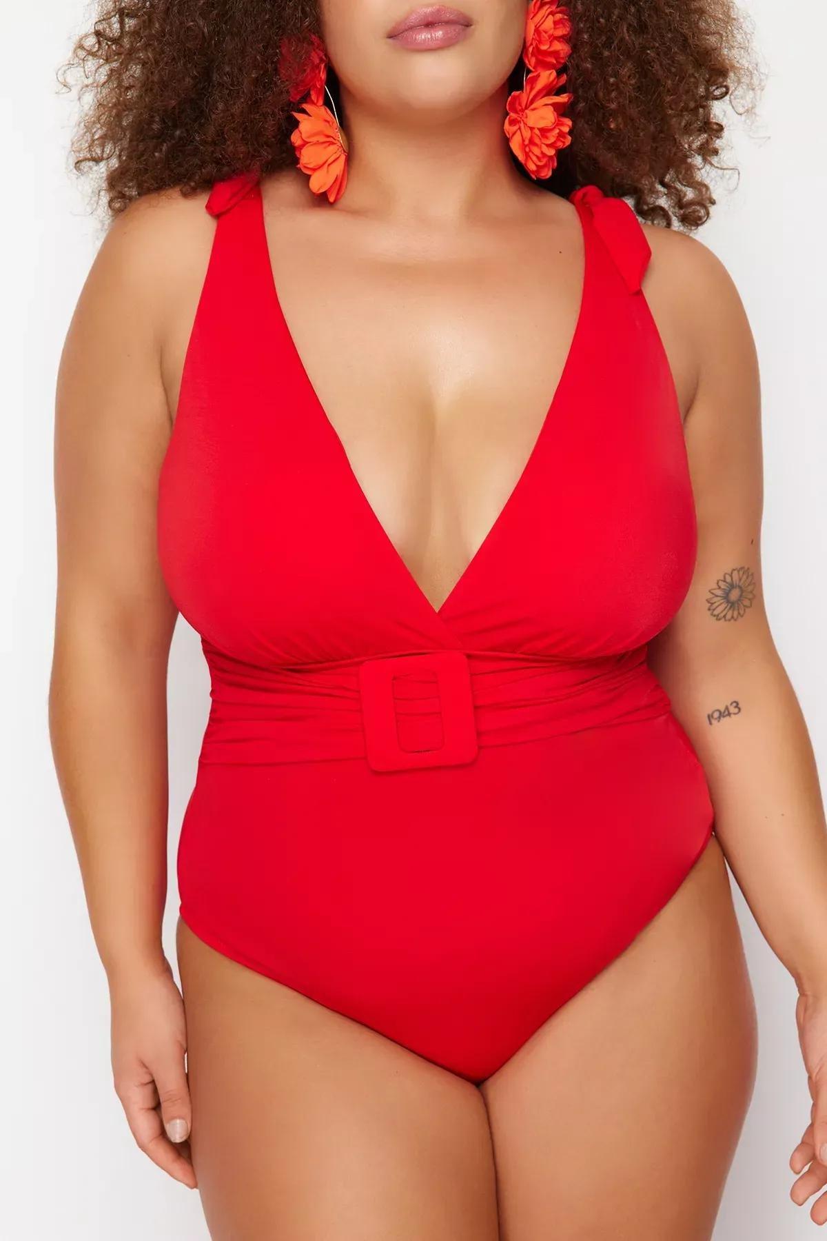 Red Belted Swimsuit, Red, large image number 3