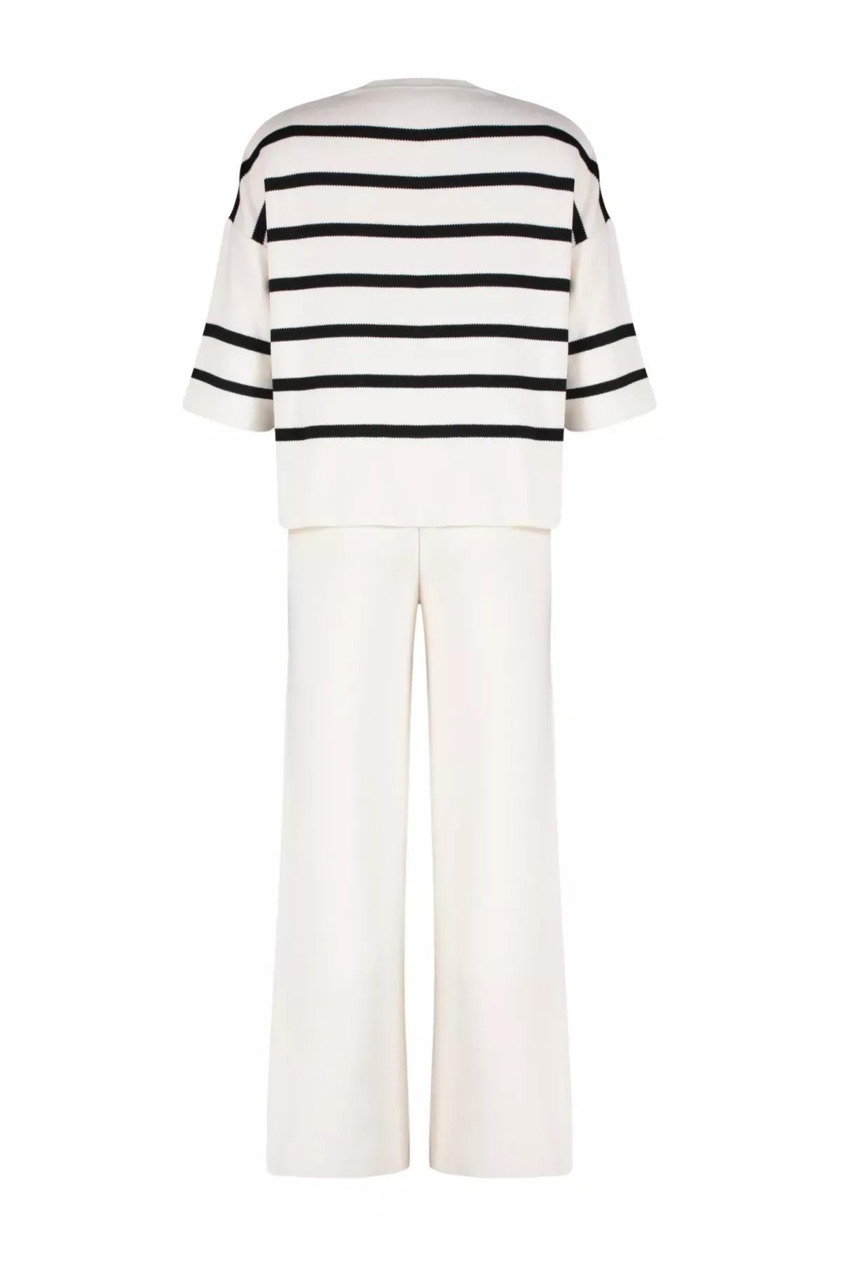 Ecru Striped T-Shirt Knitwear Co-Ord Set, Ecru, large image number 6