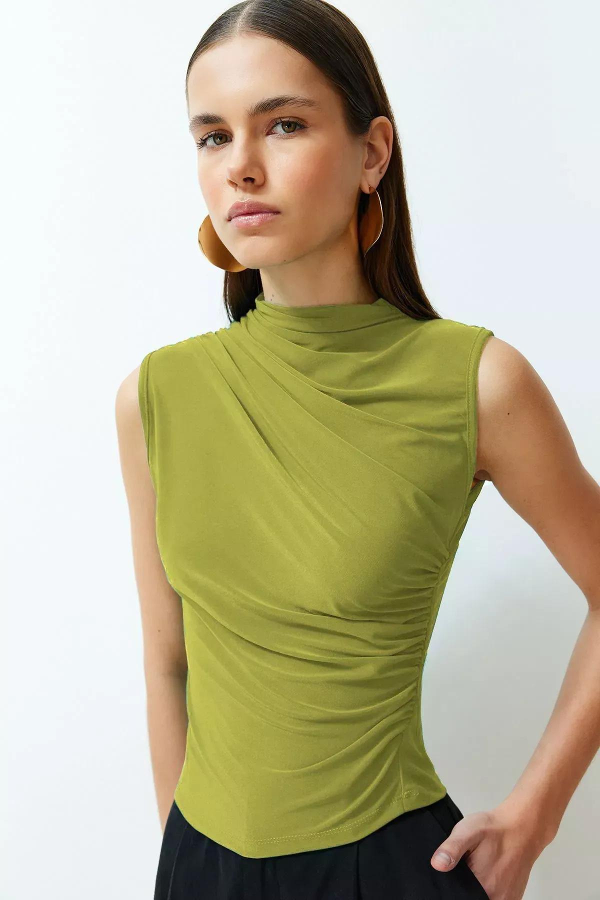 Apple Green Gathered Flexible Blouse, , large image number 2