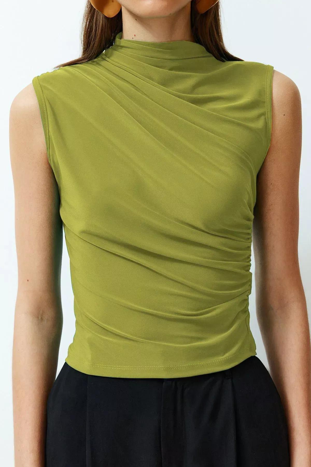 Apple Green Gathered Flexible Blouse, , large image number 4