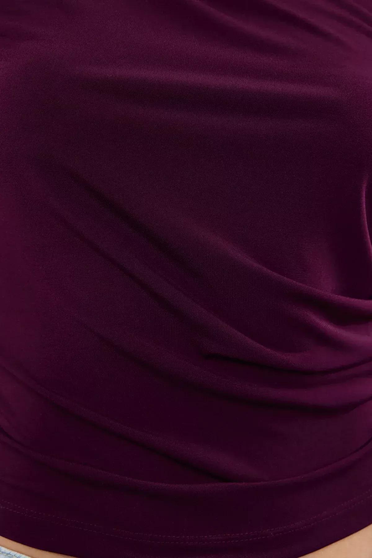 Purple Ruched Casual Blouse, Plum, large image number 3