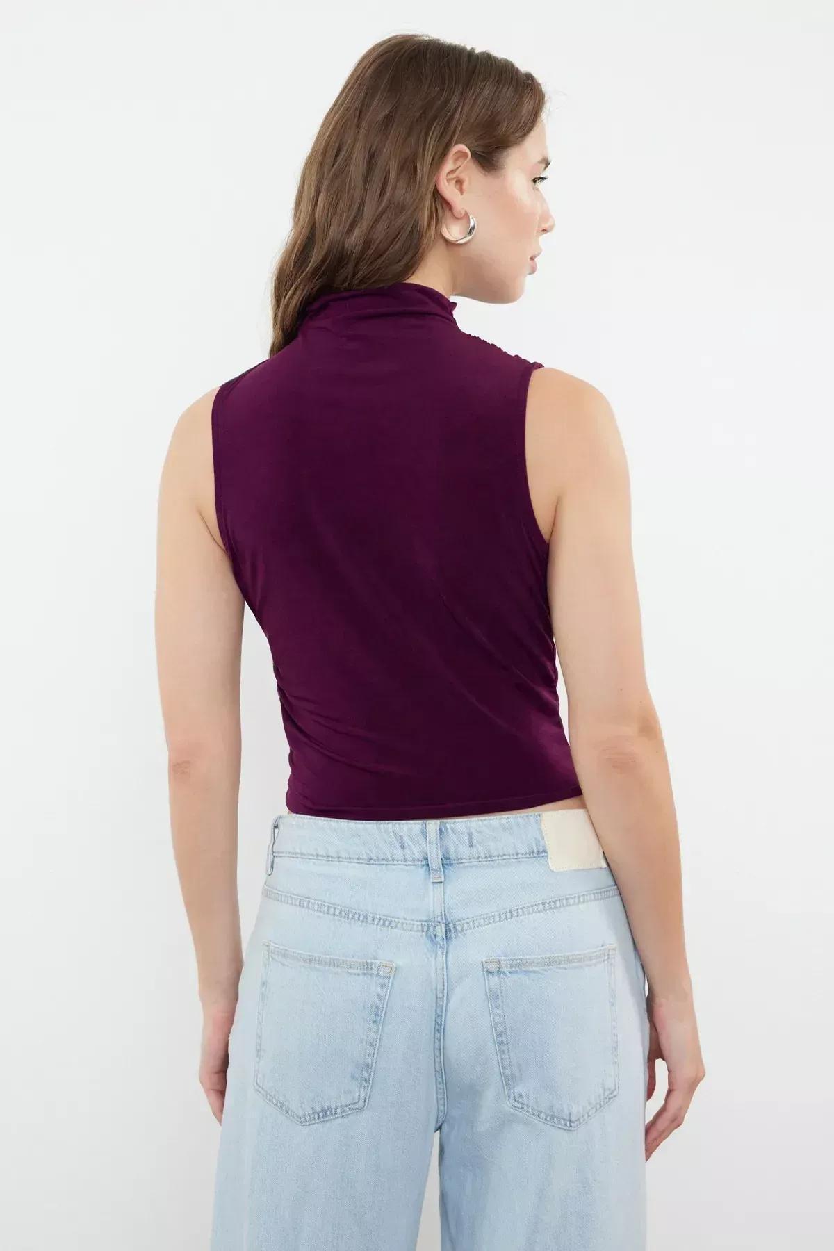Purple Ruched Casual Blouse, Plum, large image number 4