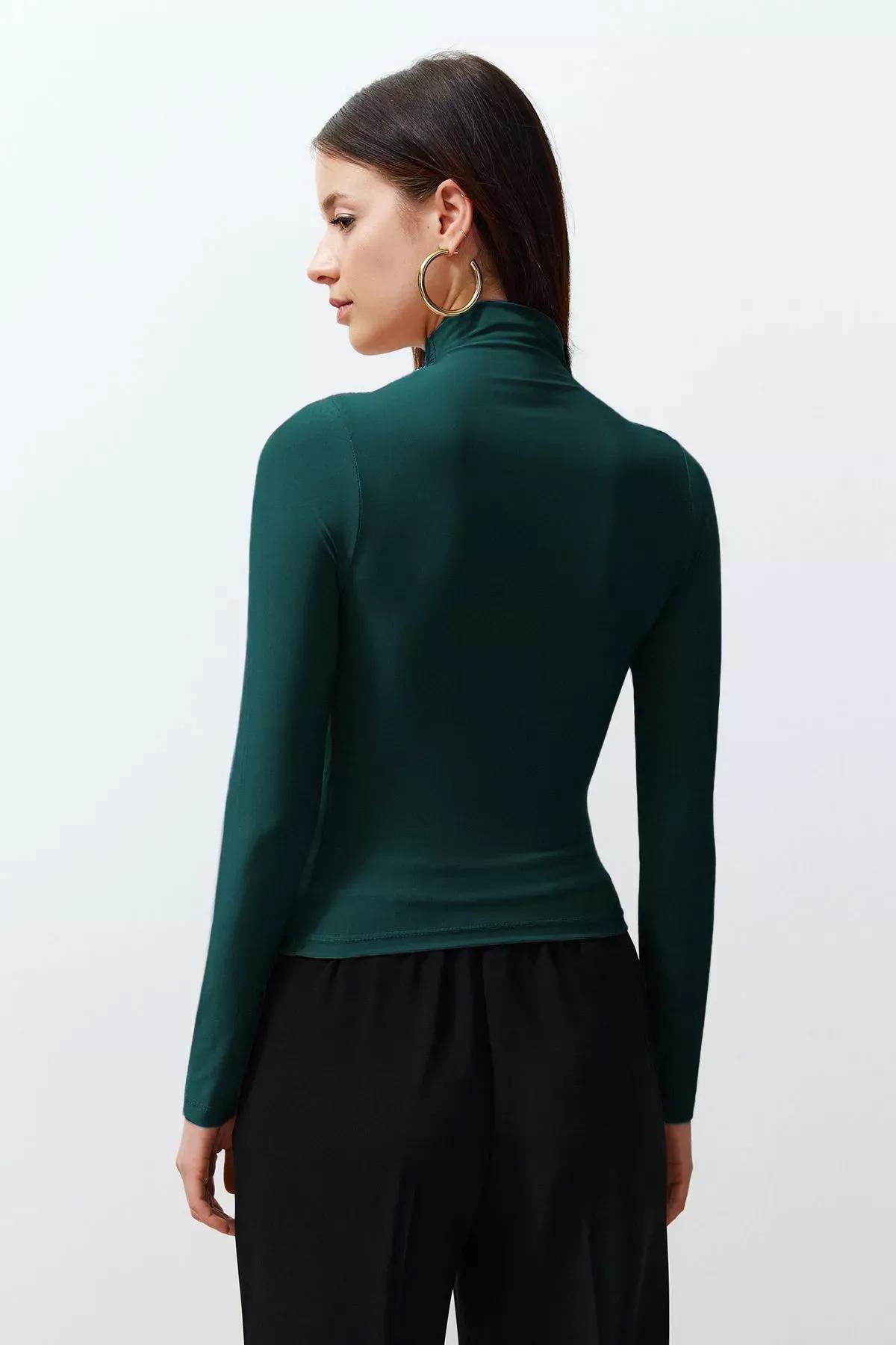 بلوزة بياقة بطيّات، أخضر, Emerald, large image number 4