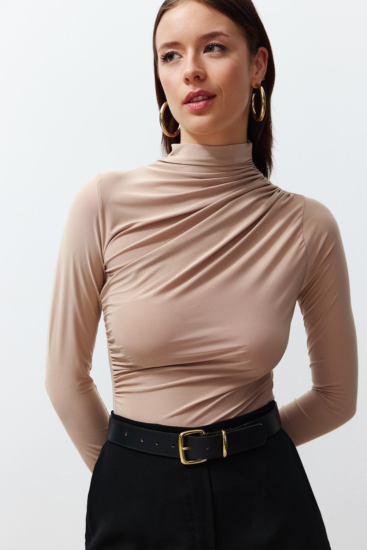 Beige Fitted Blouse, , medium