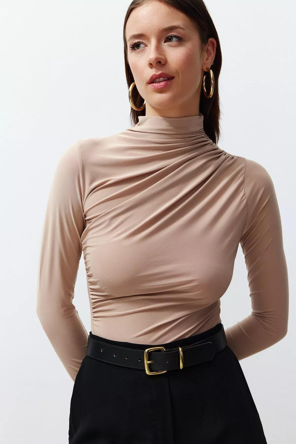 Beige Fitted Blouse, , medium