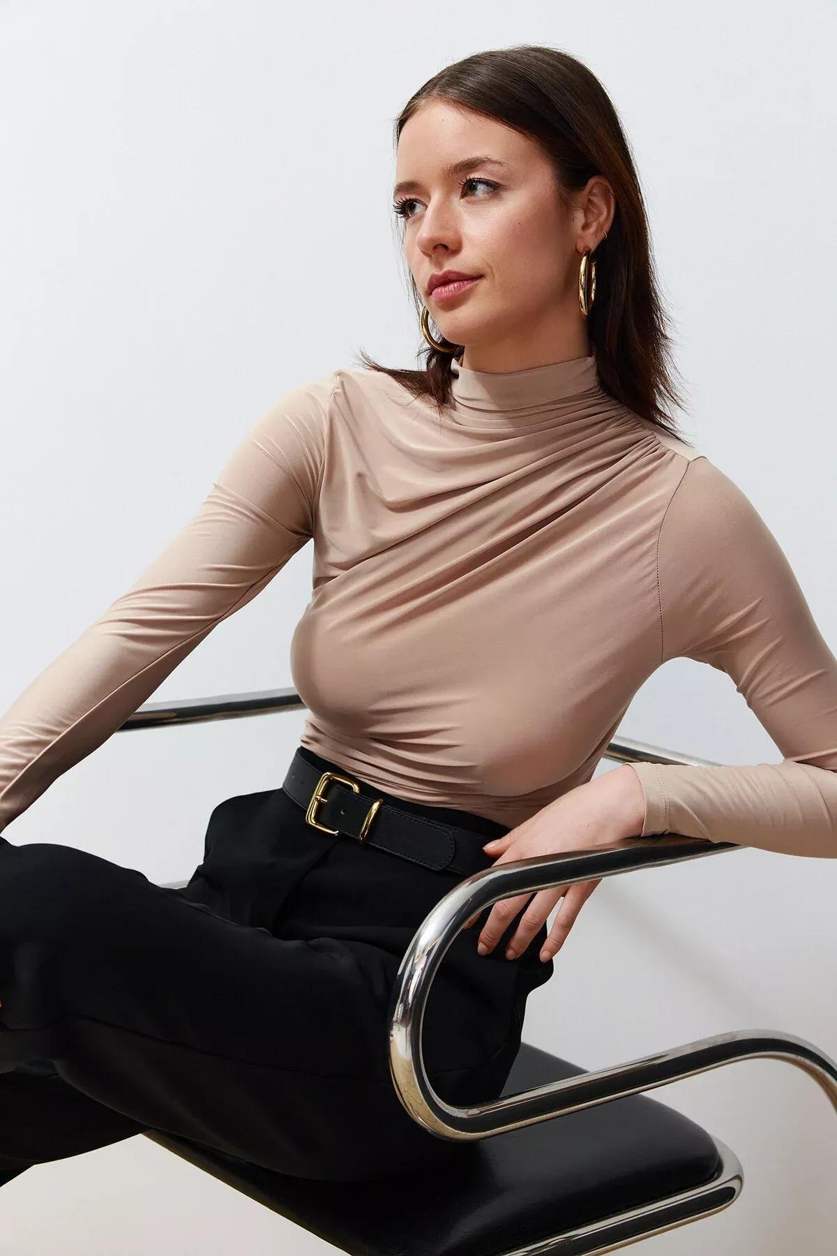 Beige Fitted Blouse, STONE, large image number 2