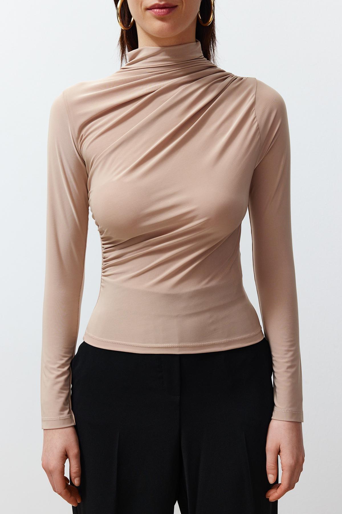 Beige Fitted Blouse, , large image number 3